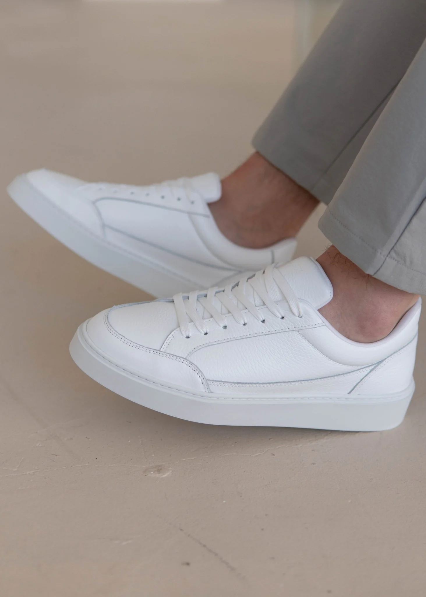 Premium Leather Trainer In Triple White - Image 4