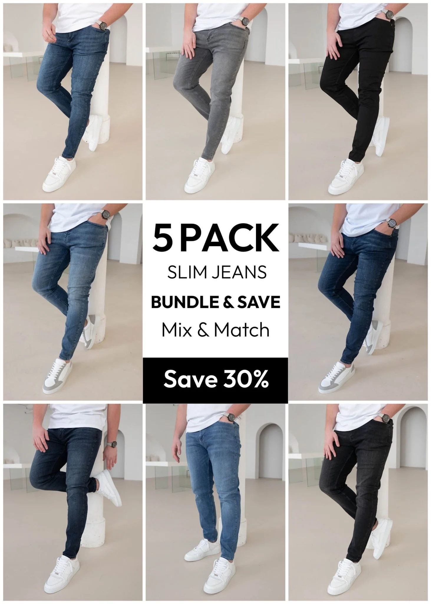 Mix & Match Slim Comfort Jeans Bundle - 5 Pairs