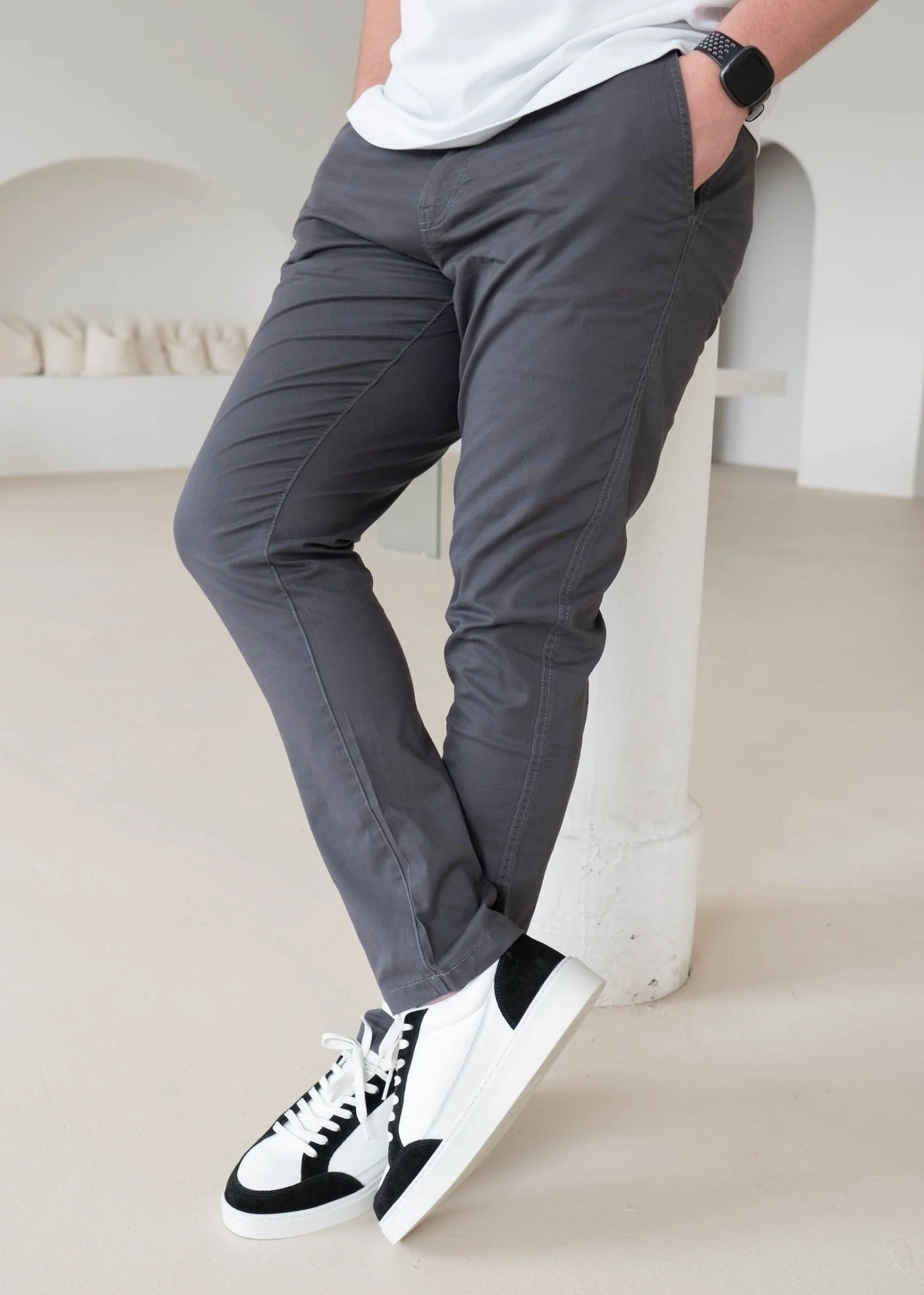 Slim Comfort Chinos In Charcoal - Image 4