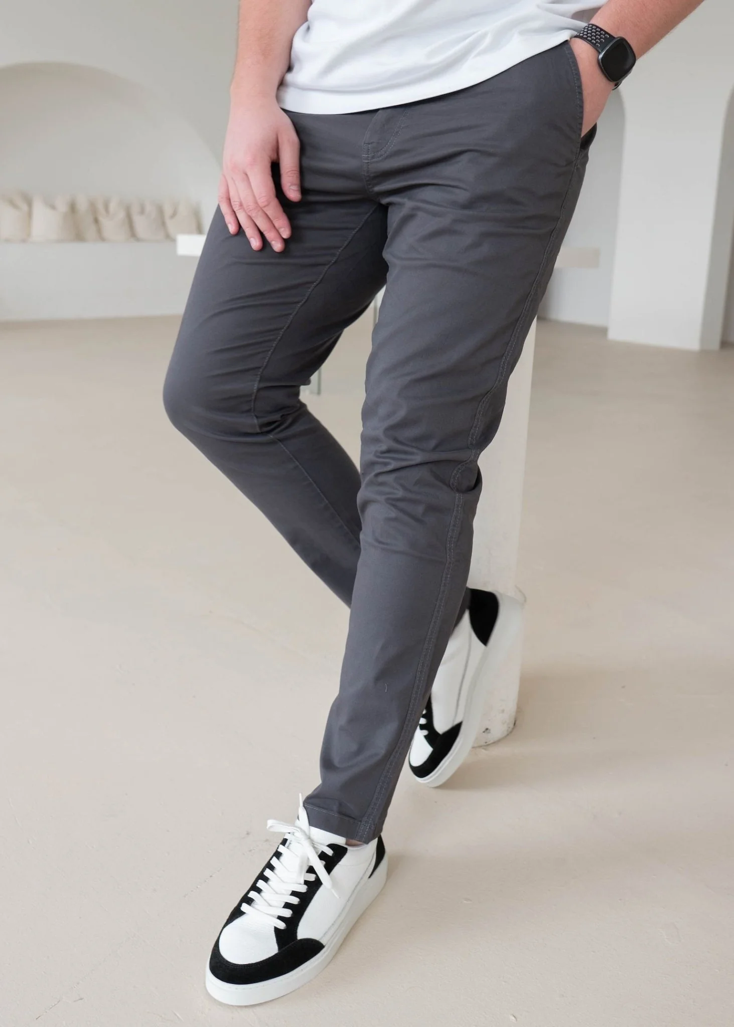 Slim Comfort Chinos In Charcoal - Image 6