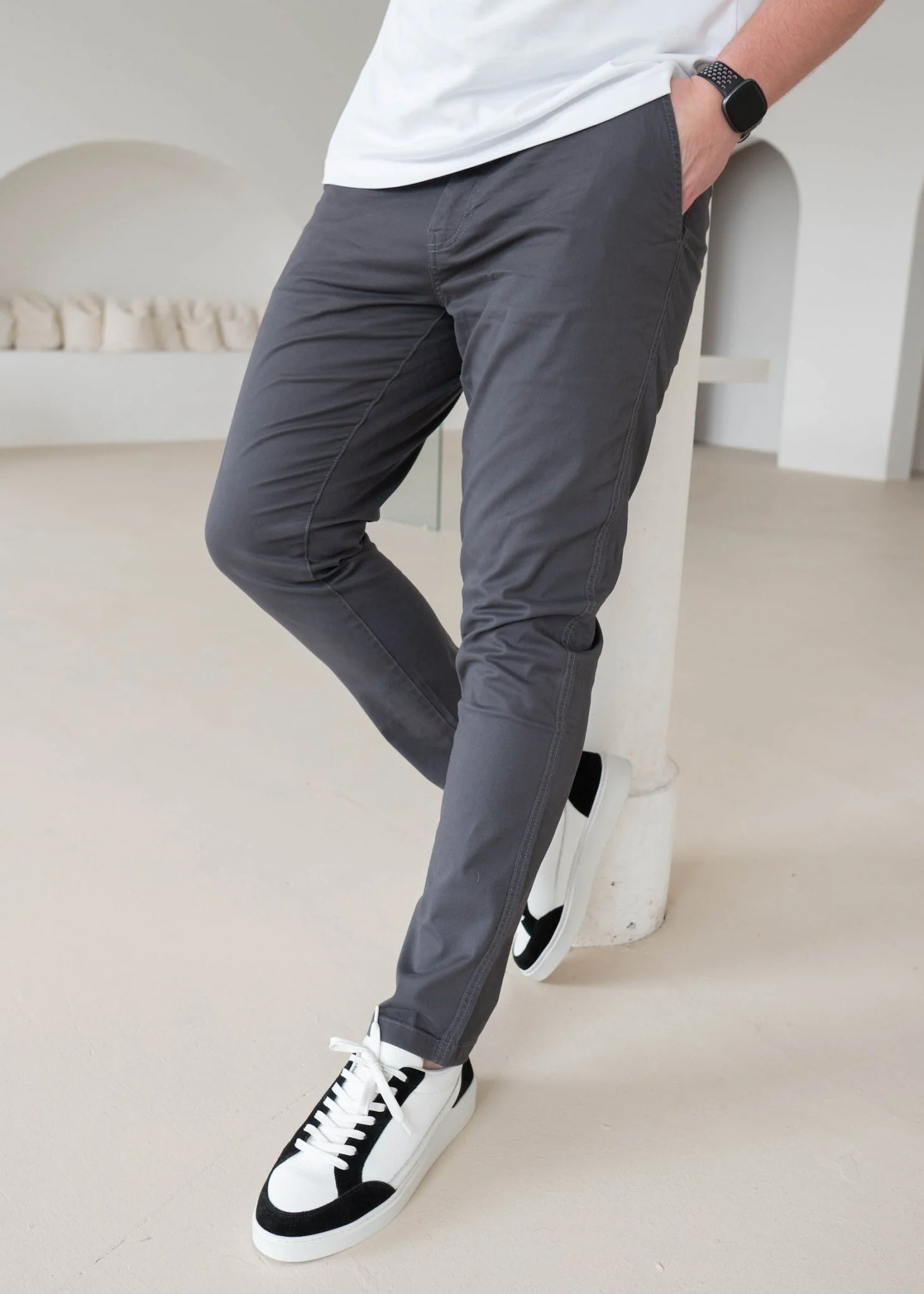 Slim Comfort Chinos In Charcoal - Image 7