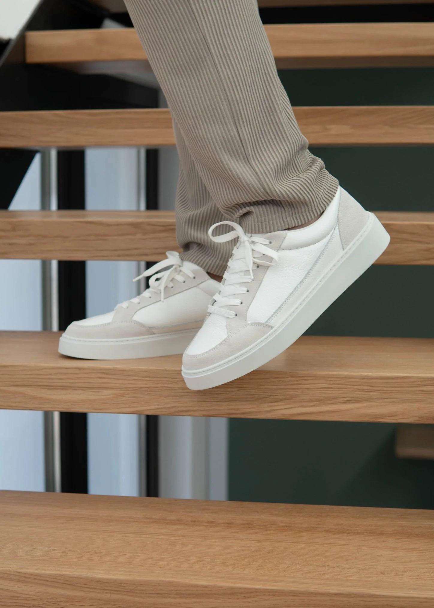 Premium Leather Trainer In White/Stone - Image 11