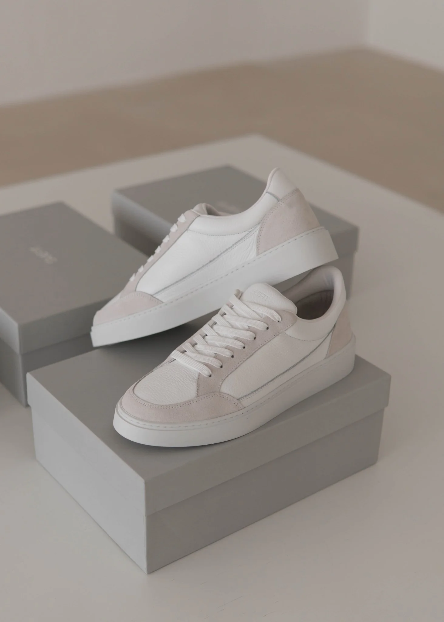 Premium Leather Trainer In White/Stone - Image 15