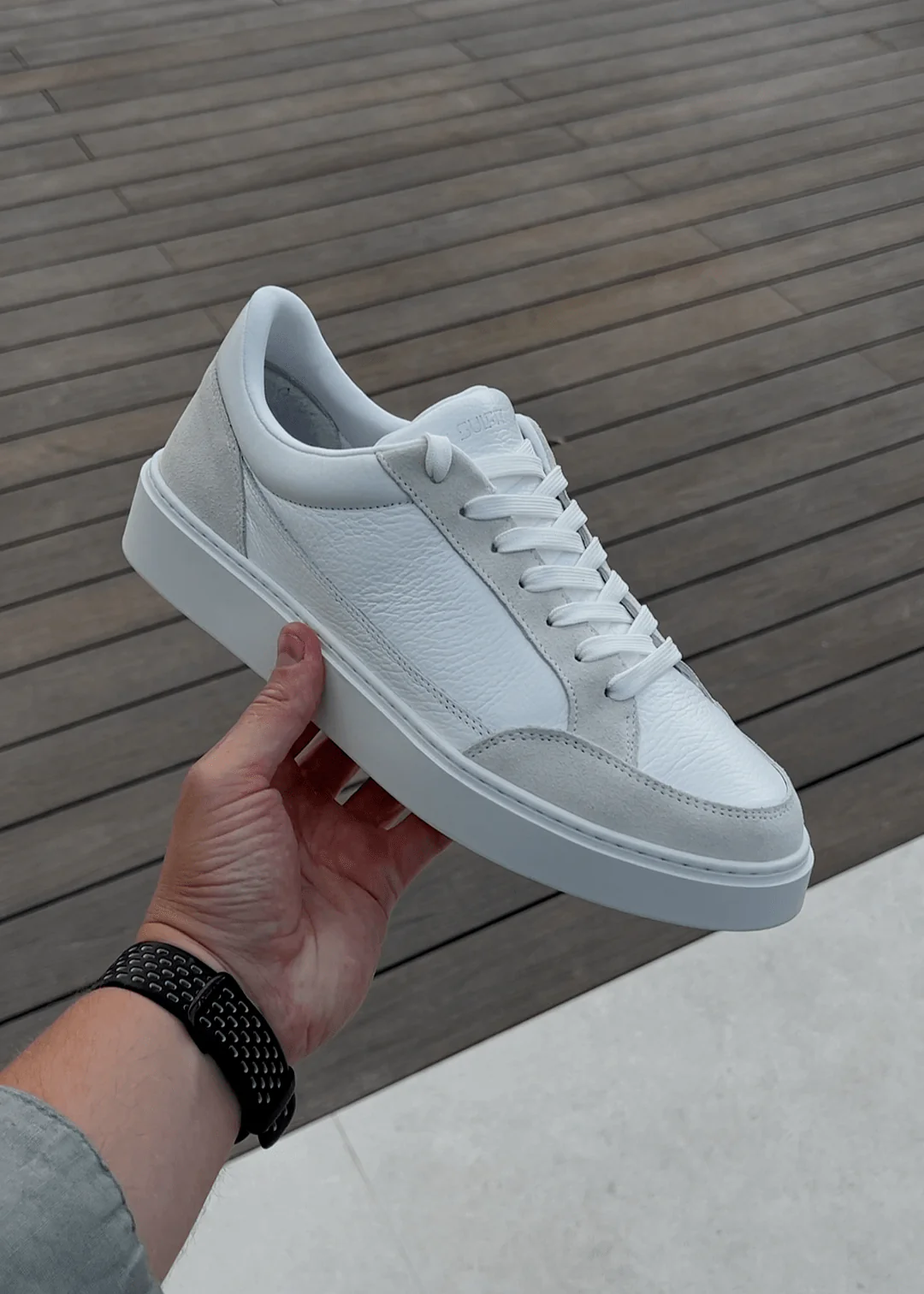 Premium Leather Trainer In White/Stone - Image 16