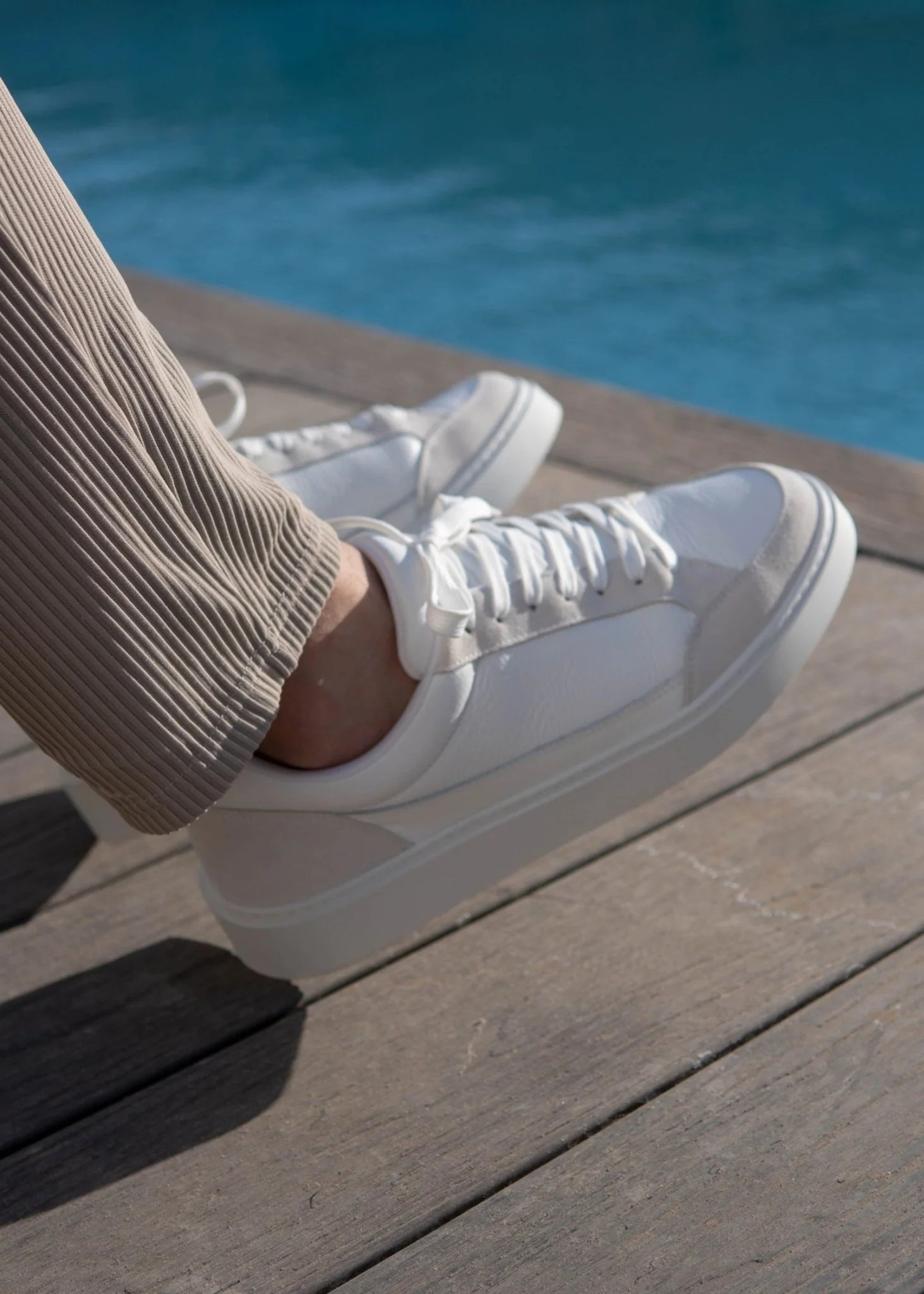 Premium Leather Trainer In White/Stone - Image 17