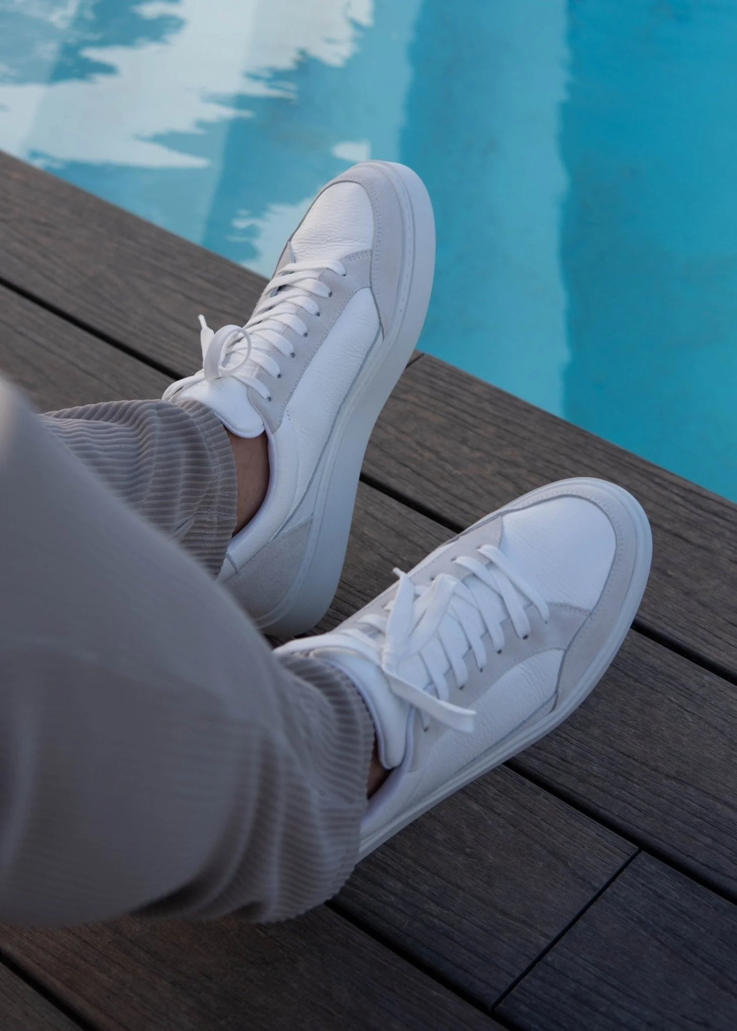 Premium Leather Trainer In White/Stone - Image 18