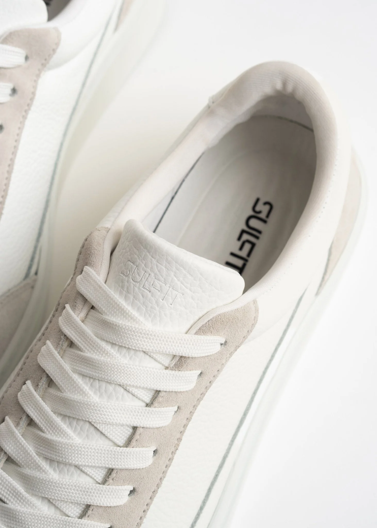 Premium Leather Trainer In White/Stone - Image 3