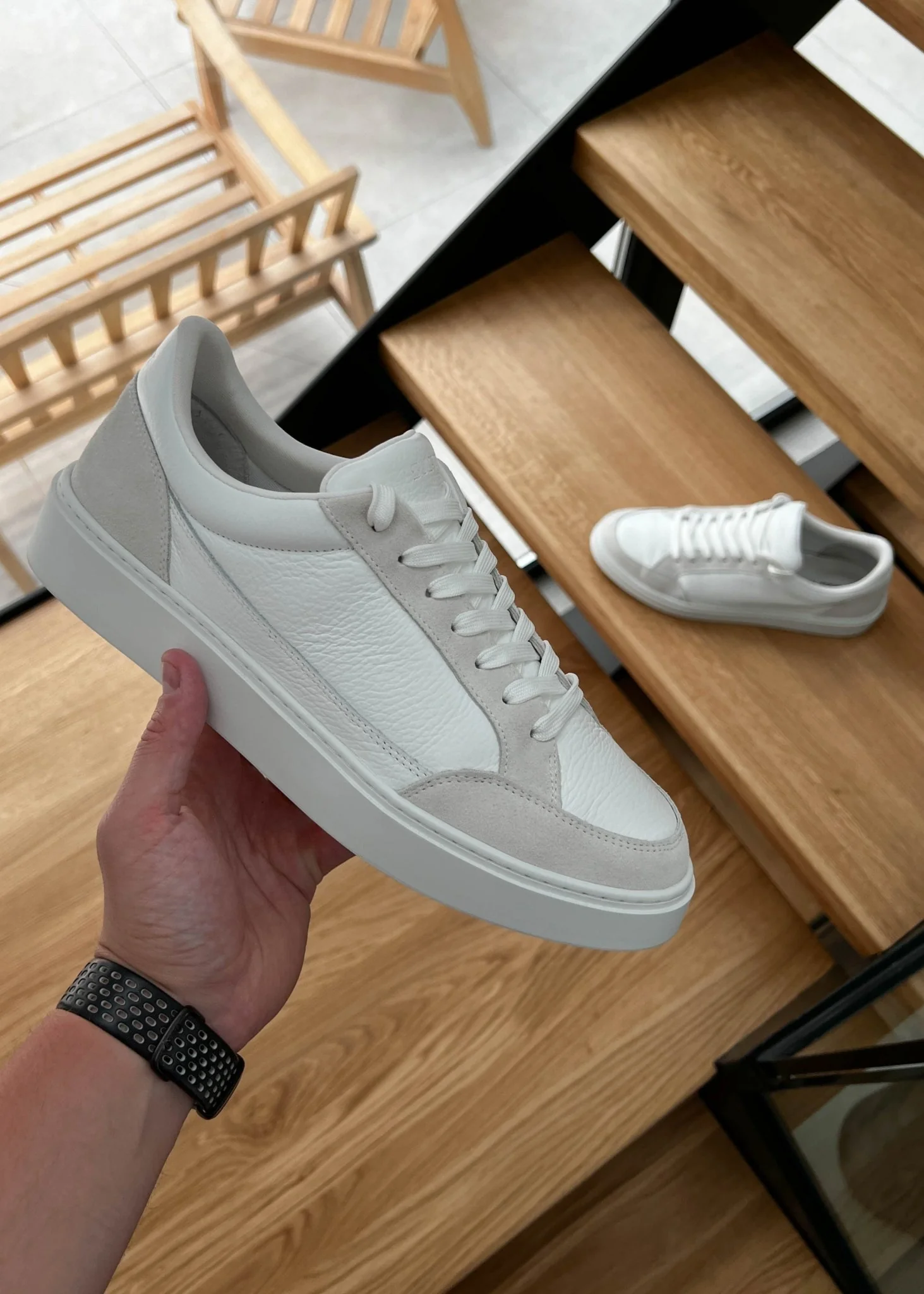 Premium Leather Trainer In White/Stone - Image 5