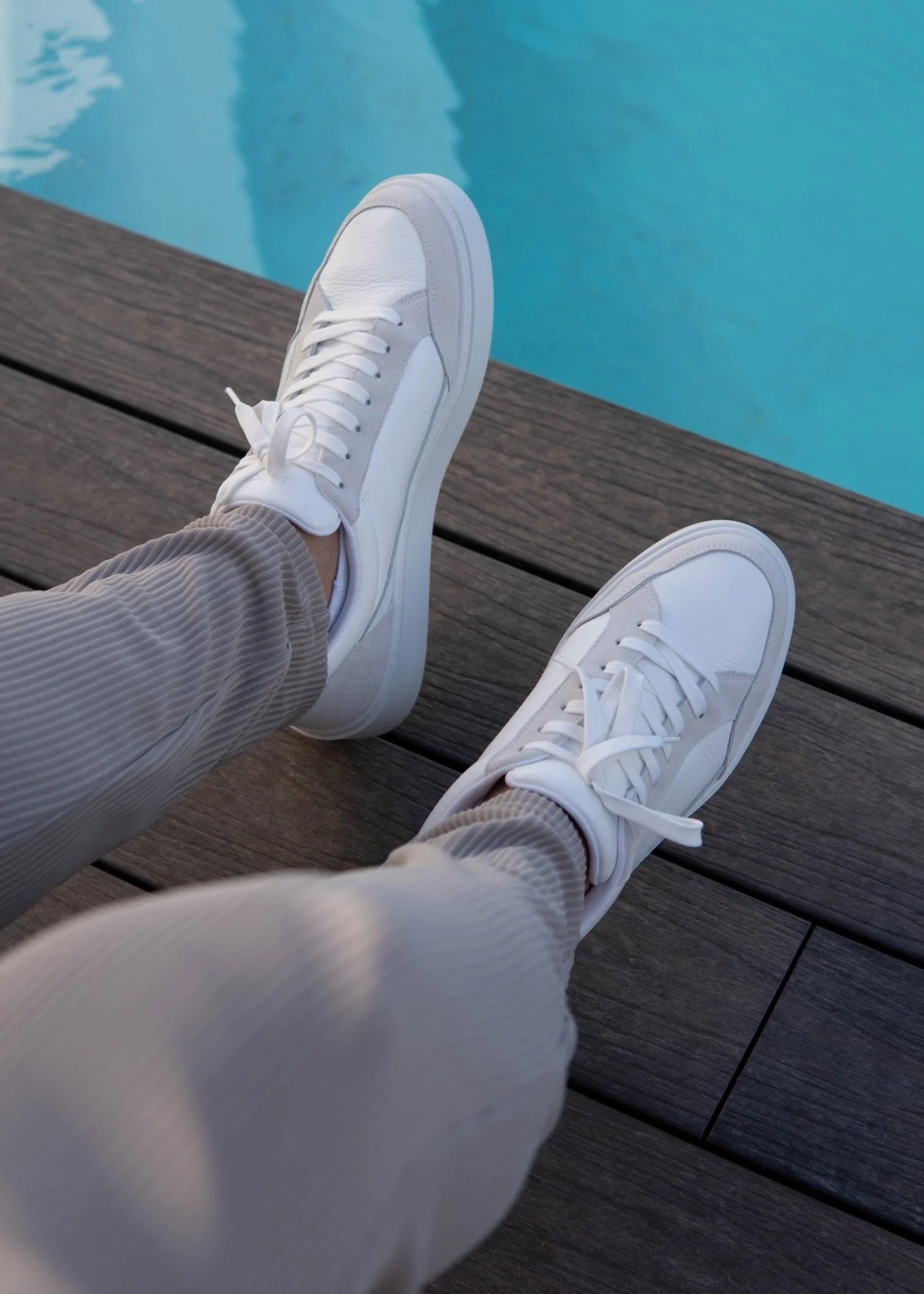 Premium Leather Trainer In White/Stone - Image 7