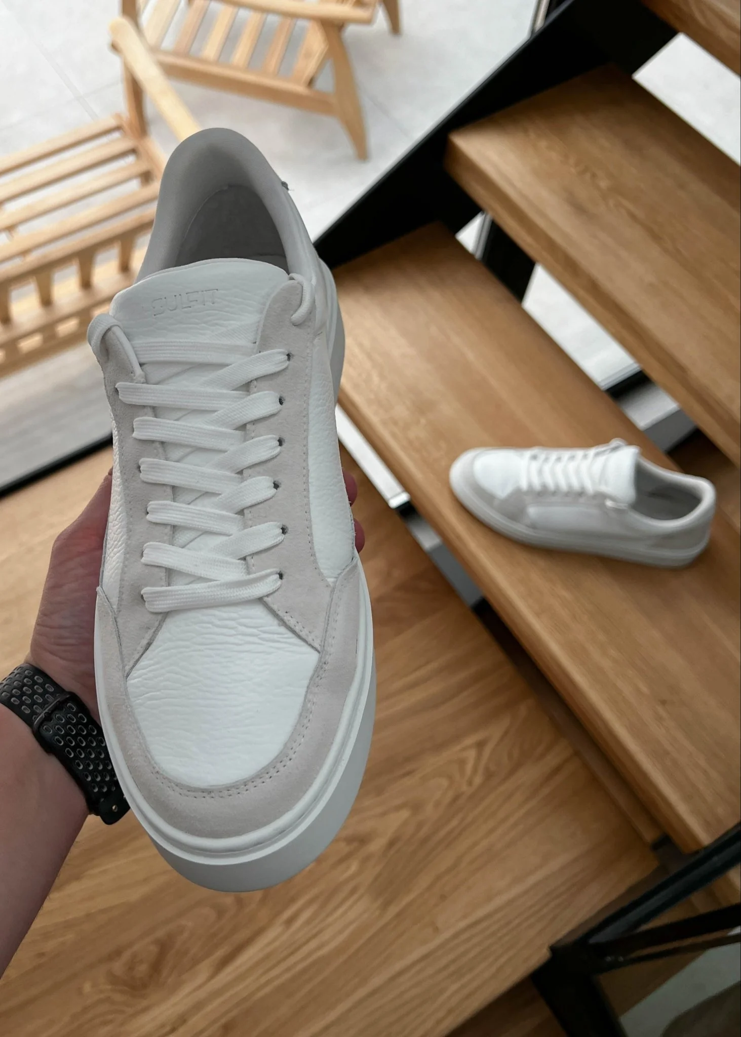 Premium Leather Trainer In White/Stone - Image 9