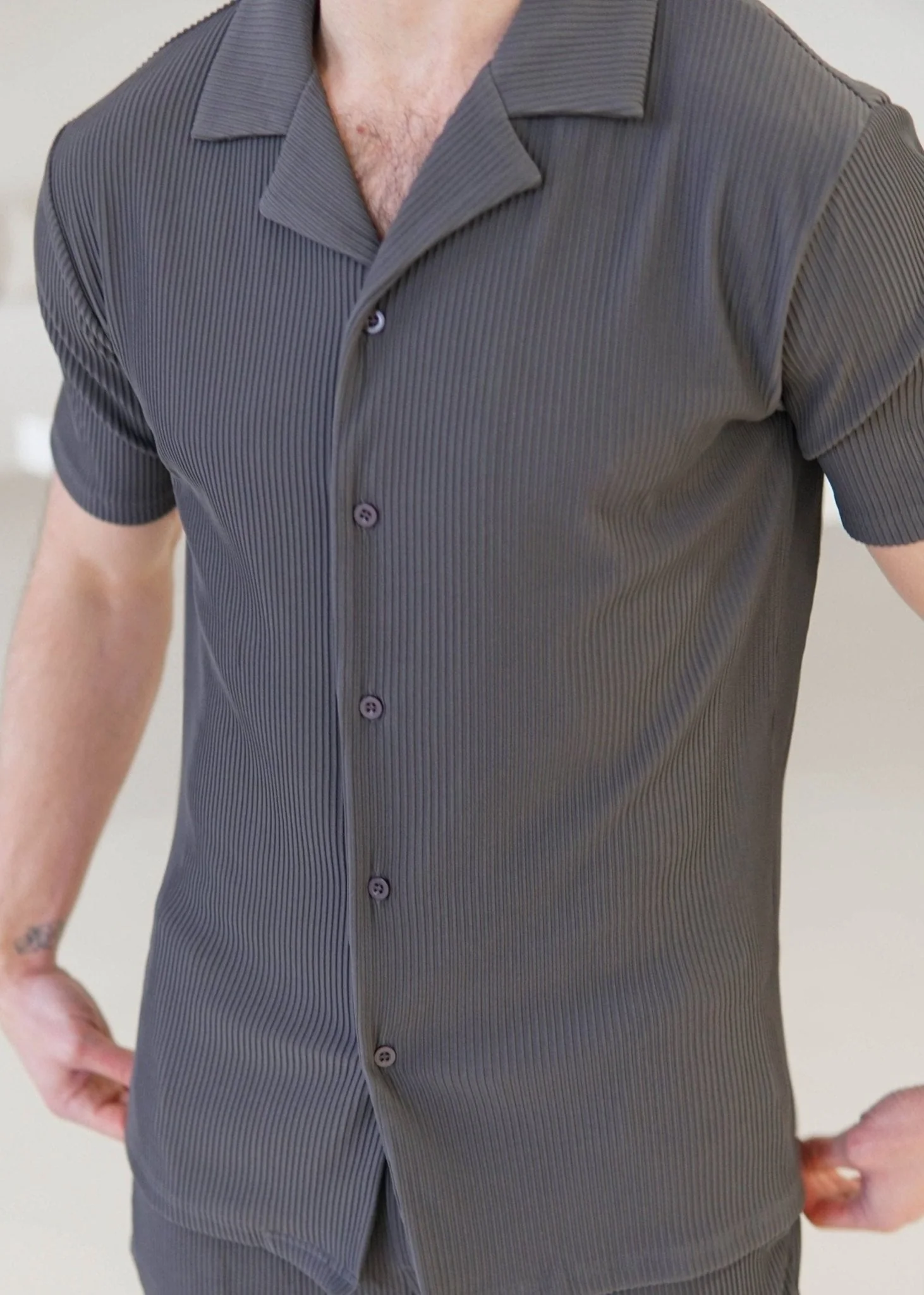 Ribbed Shirt In Dark Grey - Image 3