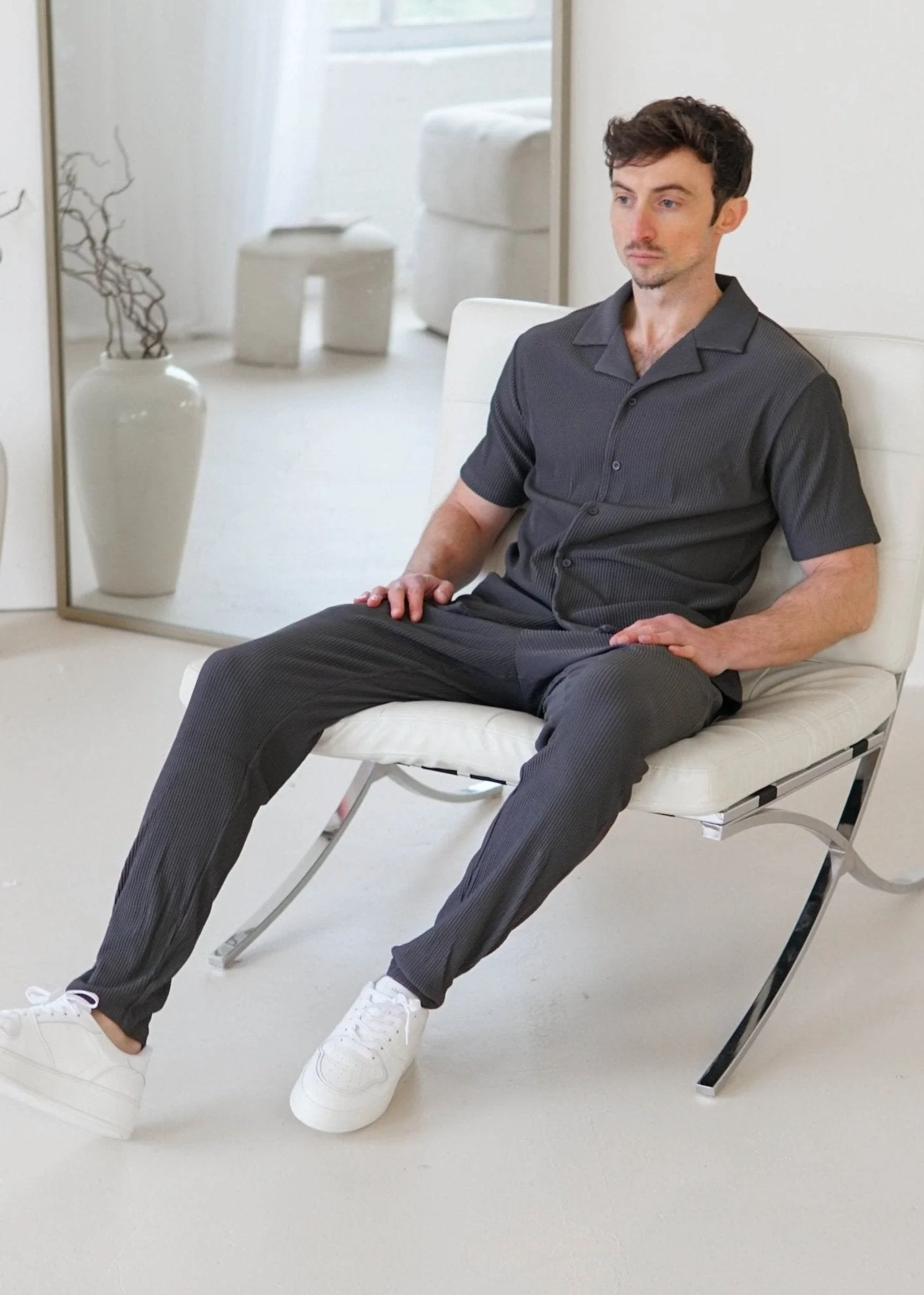 Ribbed Shirt In Dark Grey - Image 4