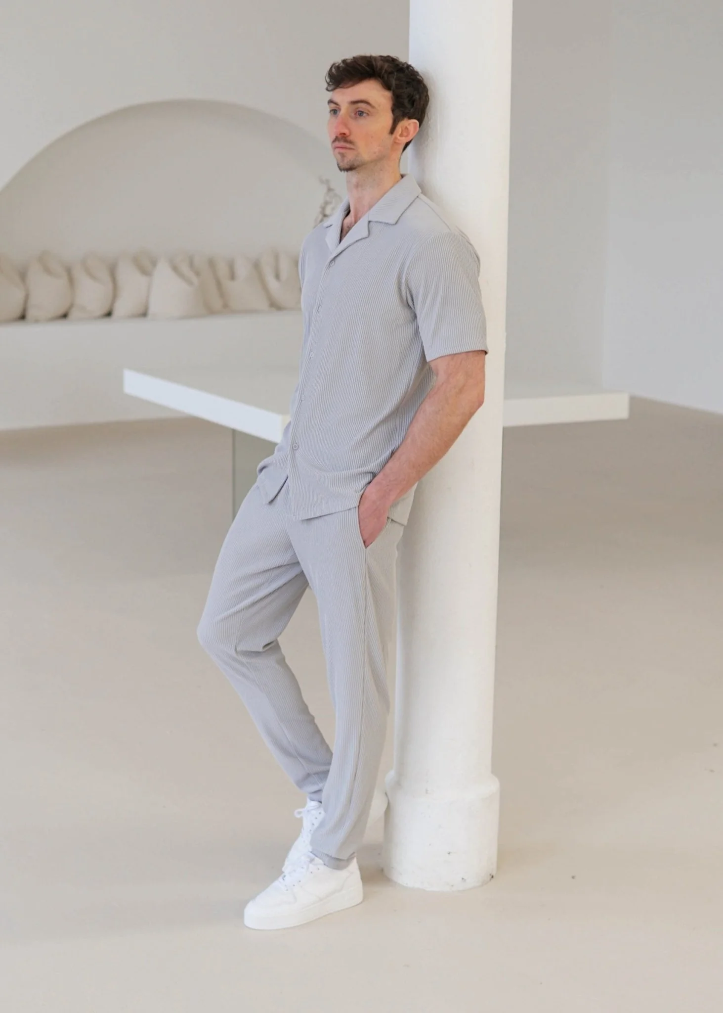 Ribbed Shirt In Light Grey - Image 5