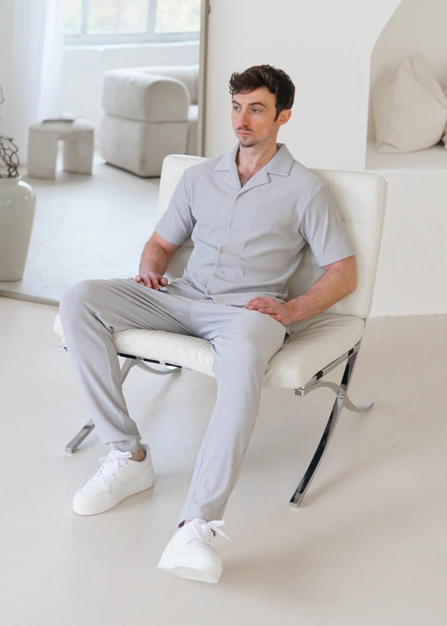 Ribbed Shirt In Light Grey - Image 9