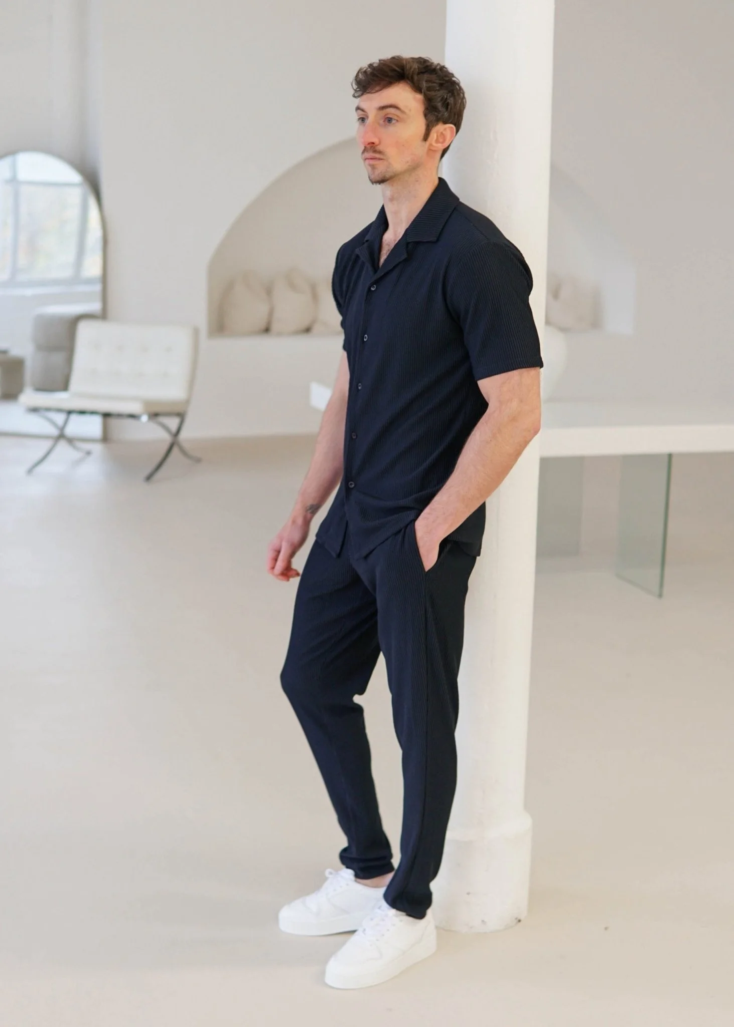 Ribbed Shirt In Navy - Image 4