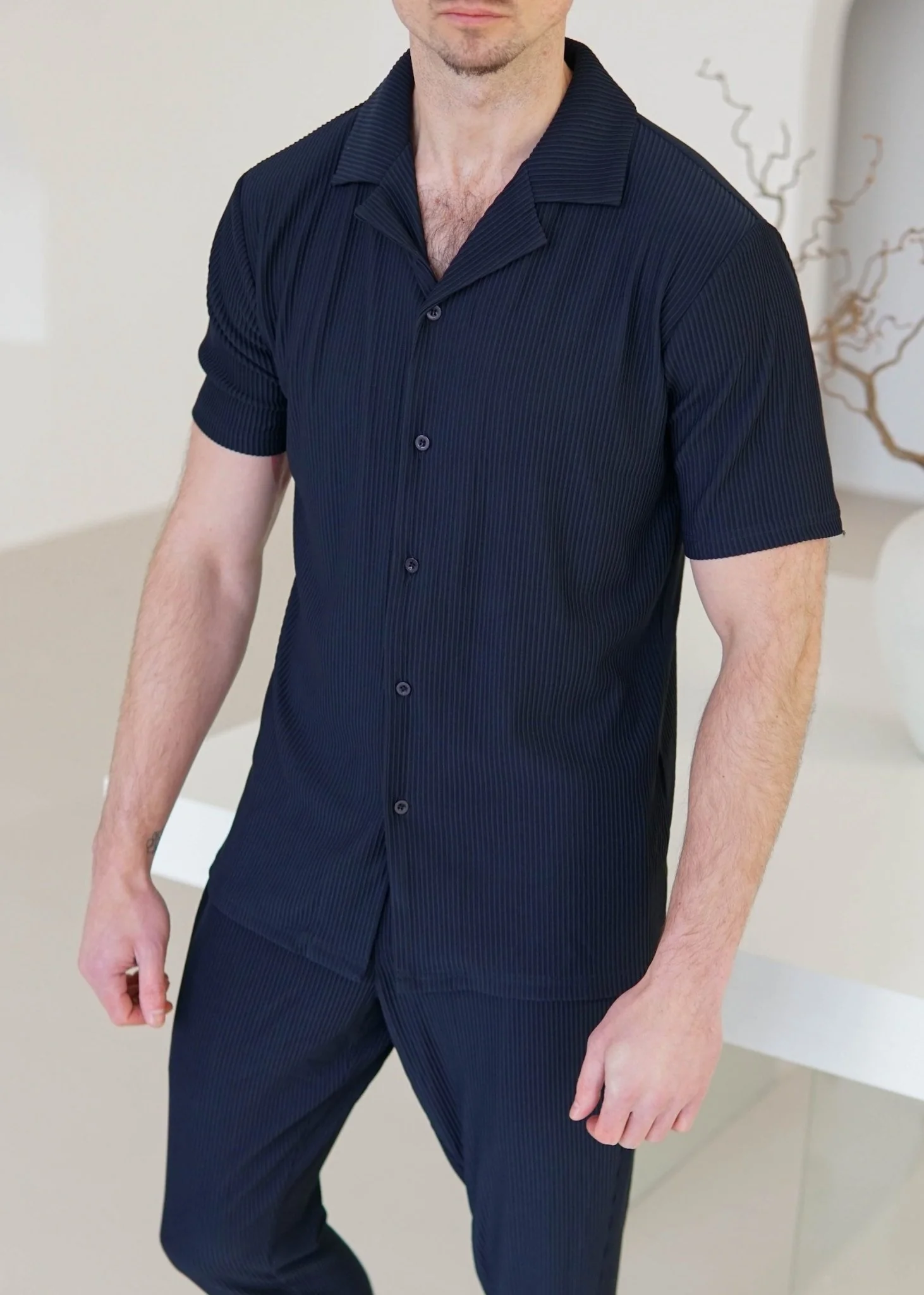 Ribbed Shirt In Navy - Image 7