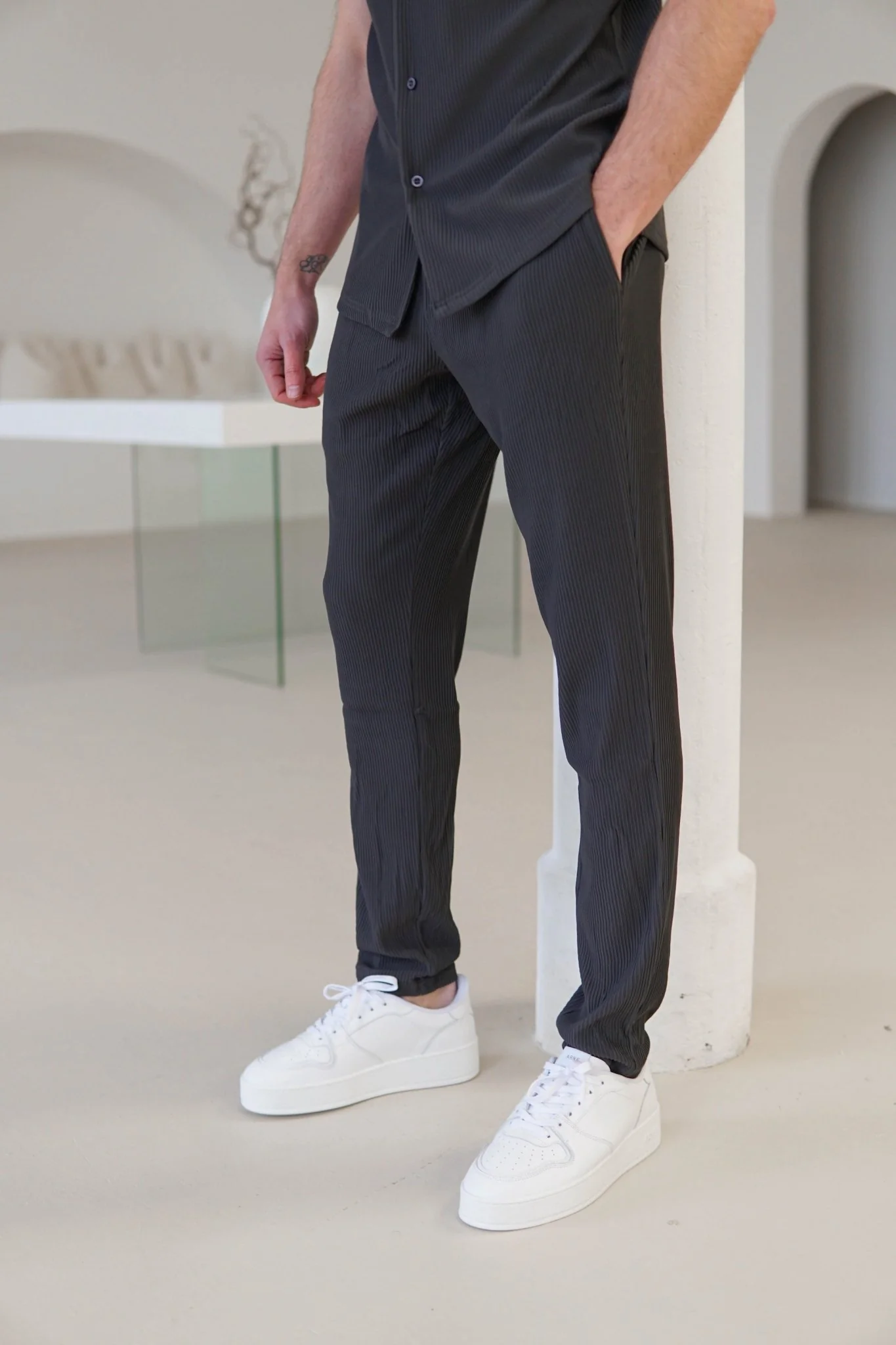 Ribbed Trouser In Dark Grey - Image 12