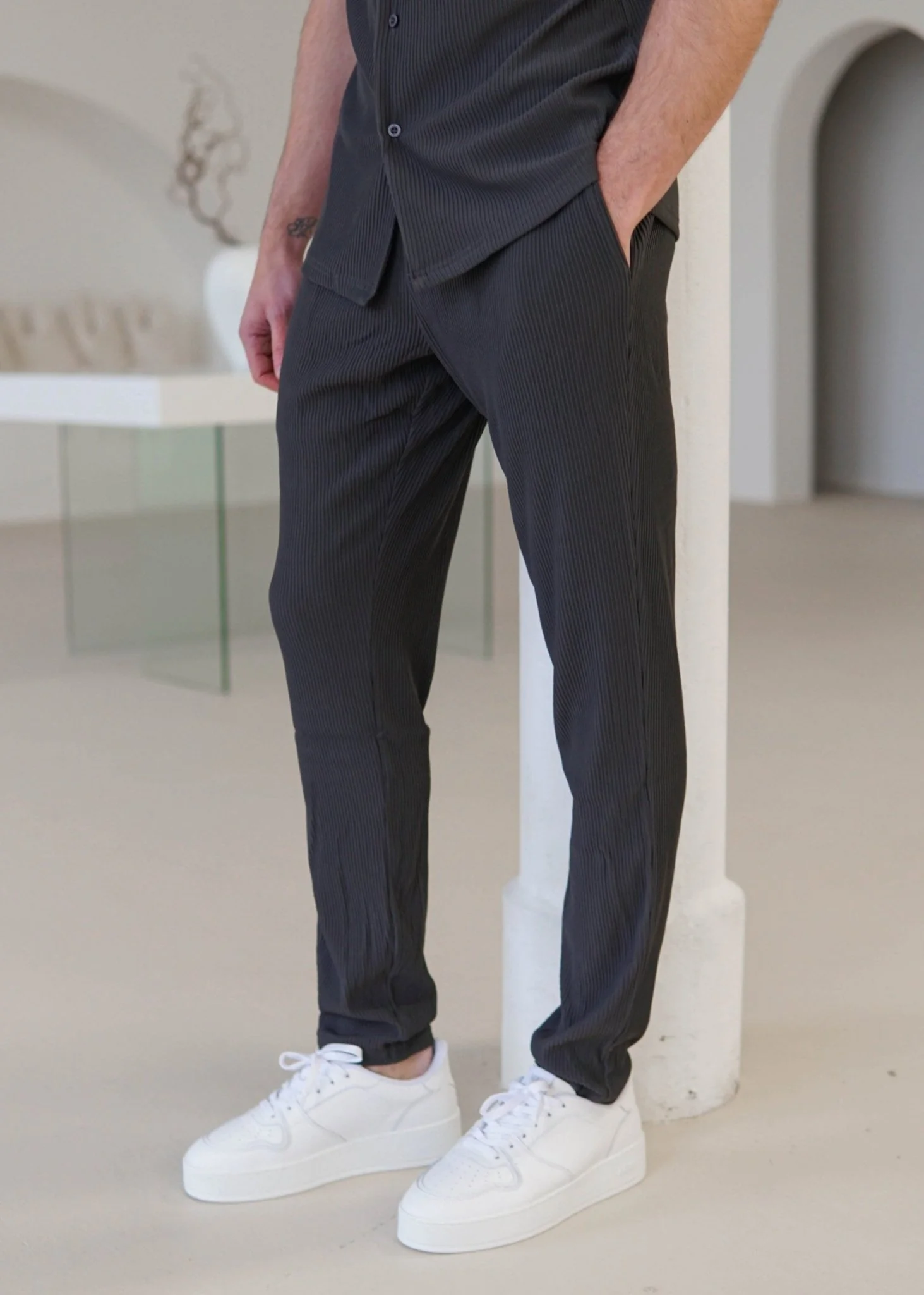 Ribbed Trouser In Dark Grey - Image 4