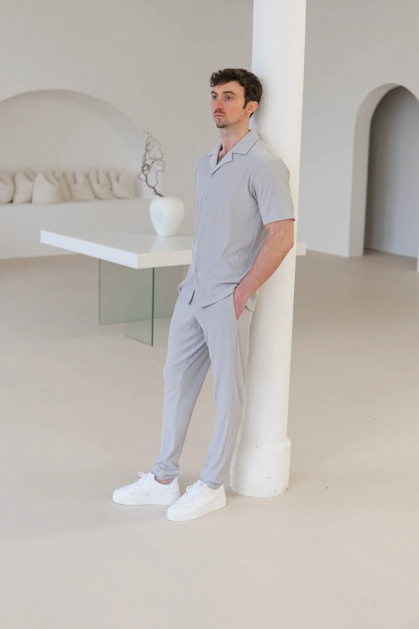 Ribbed Trouser In Light Grey - Image 10