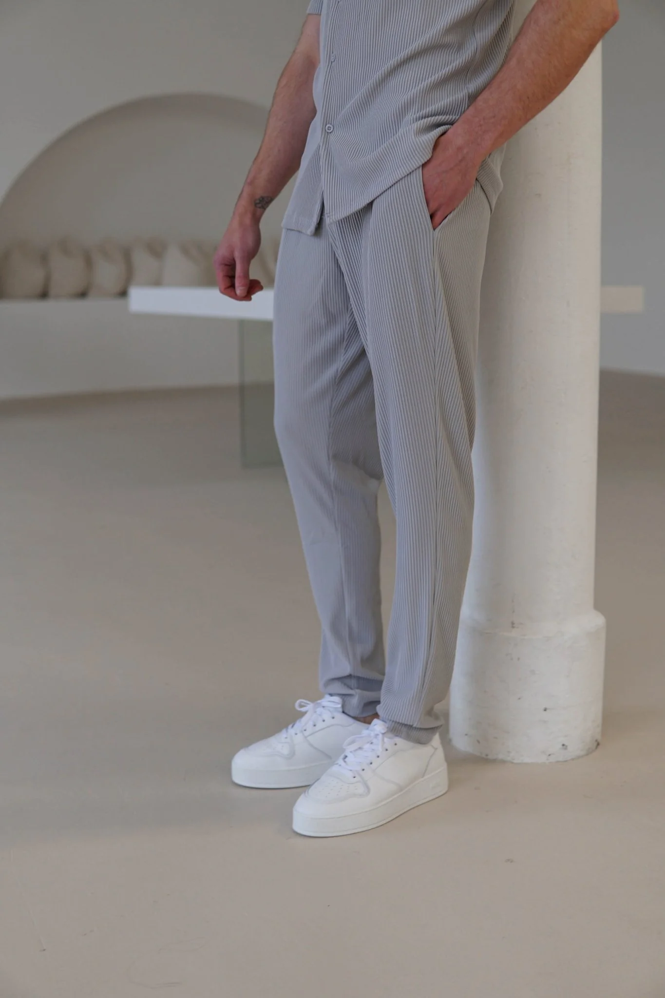 Ribbed Trouser In Light Grey - Image 11
