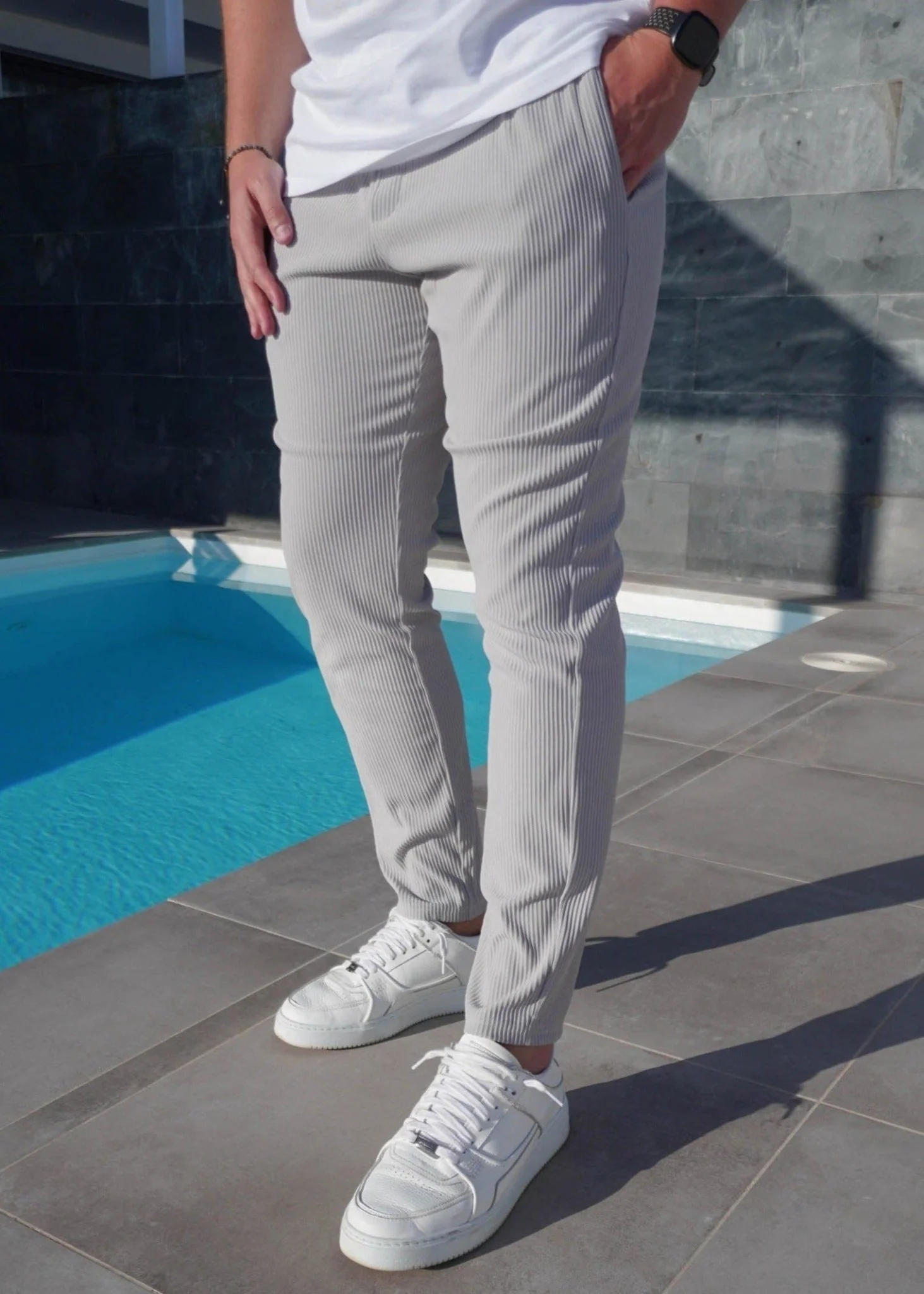 Ribbed Trouser In Light Grey - Image 2