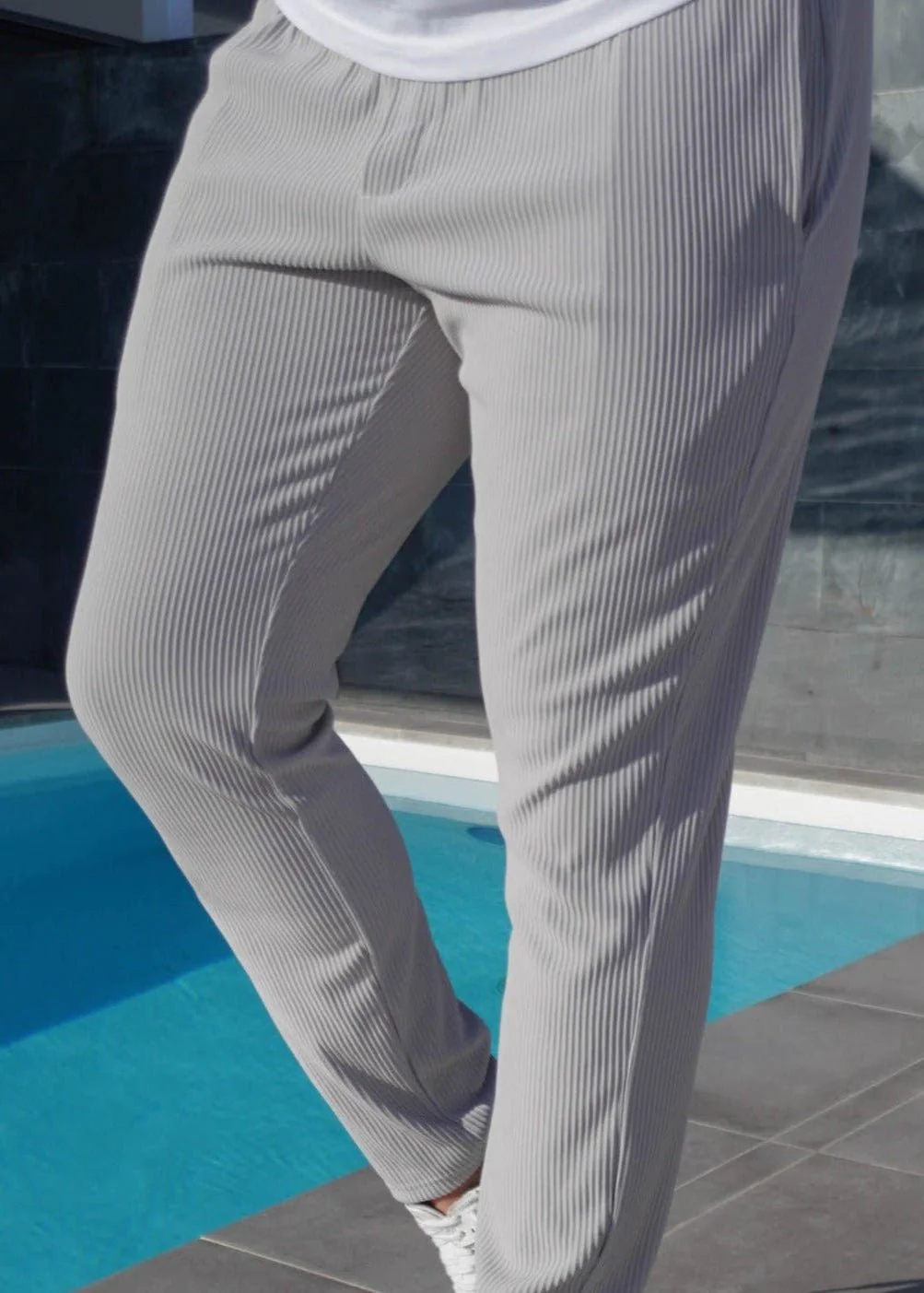 Ribbed Trouser In Light Grey - Image 3