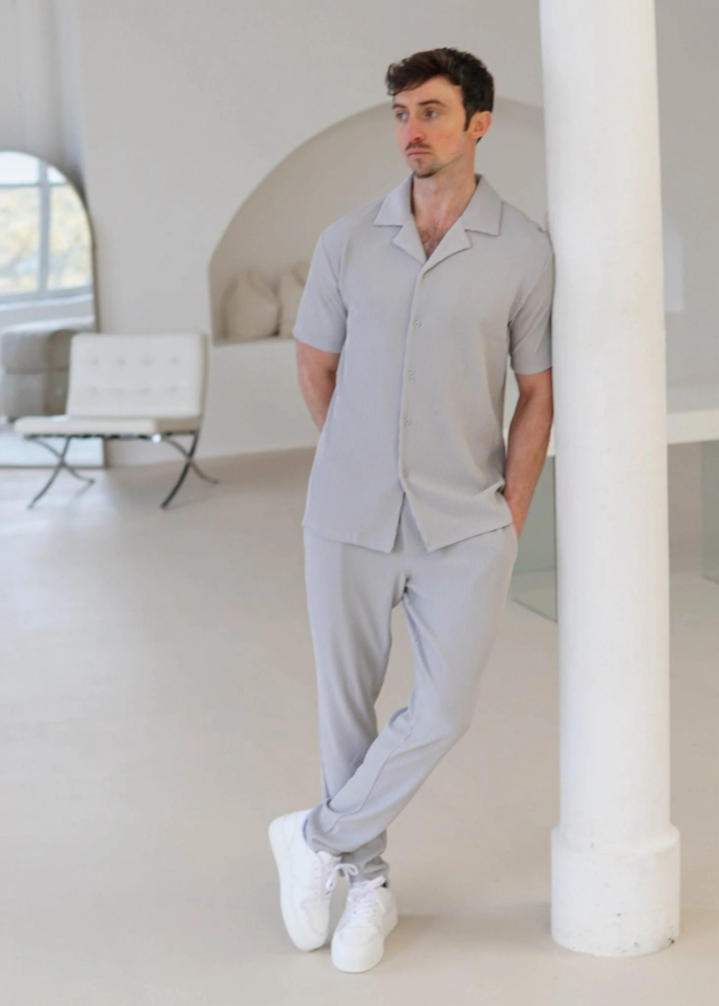 Ribbed Trouser In Light Grey - Image 4