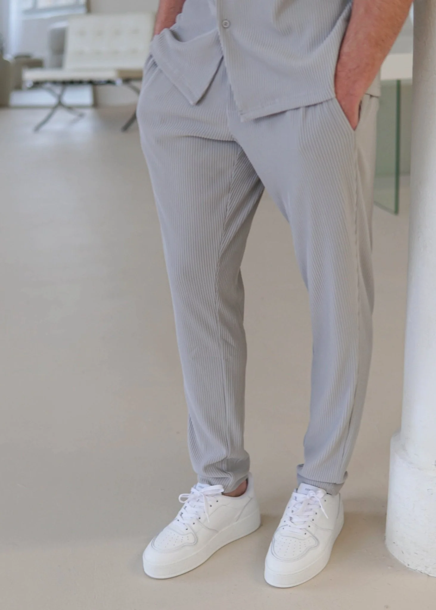 Ribbed Trouser In Light Grey - Image 5