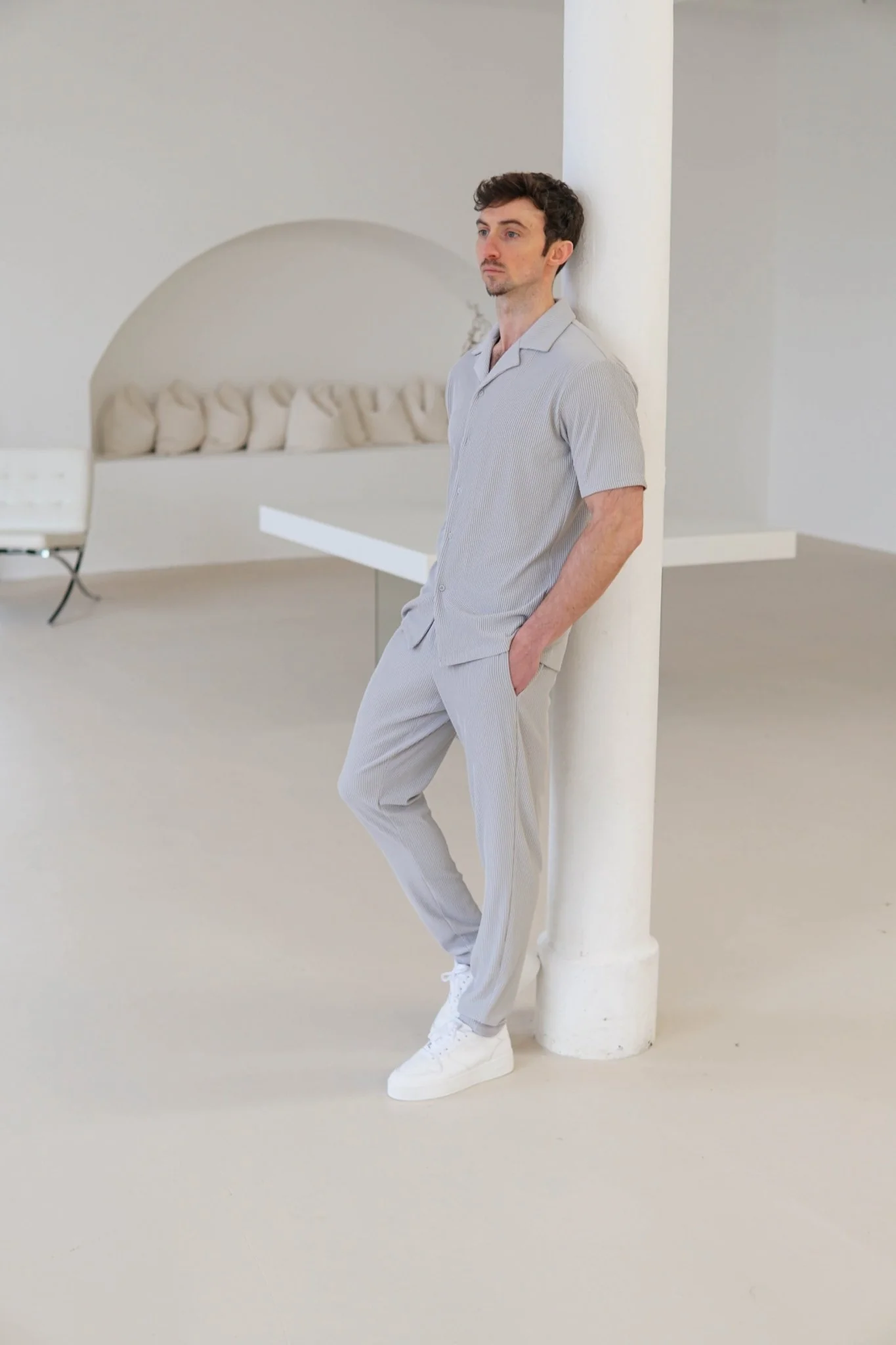 Ribbed Trouser In Light Grey - Image 9