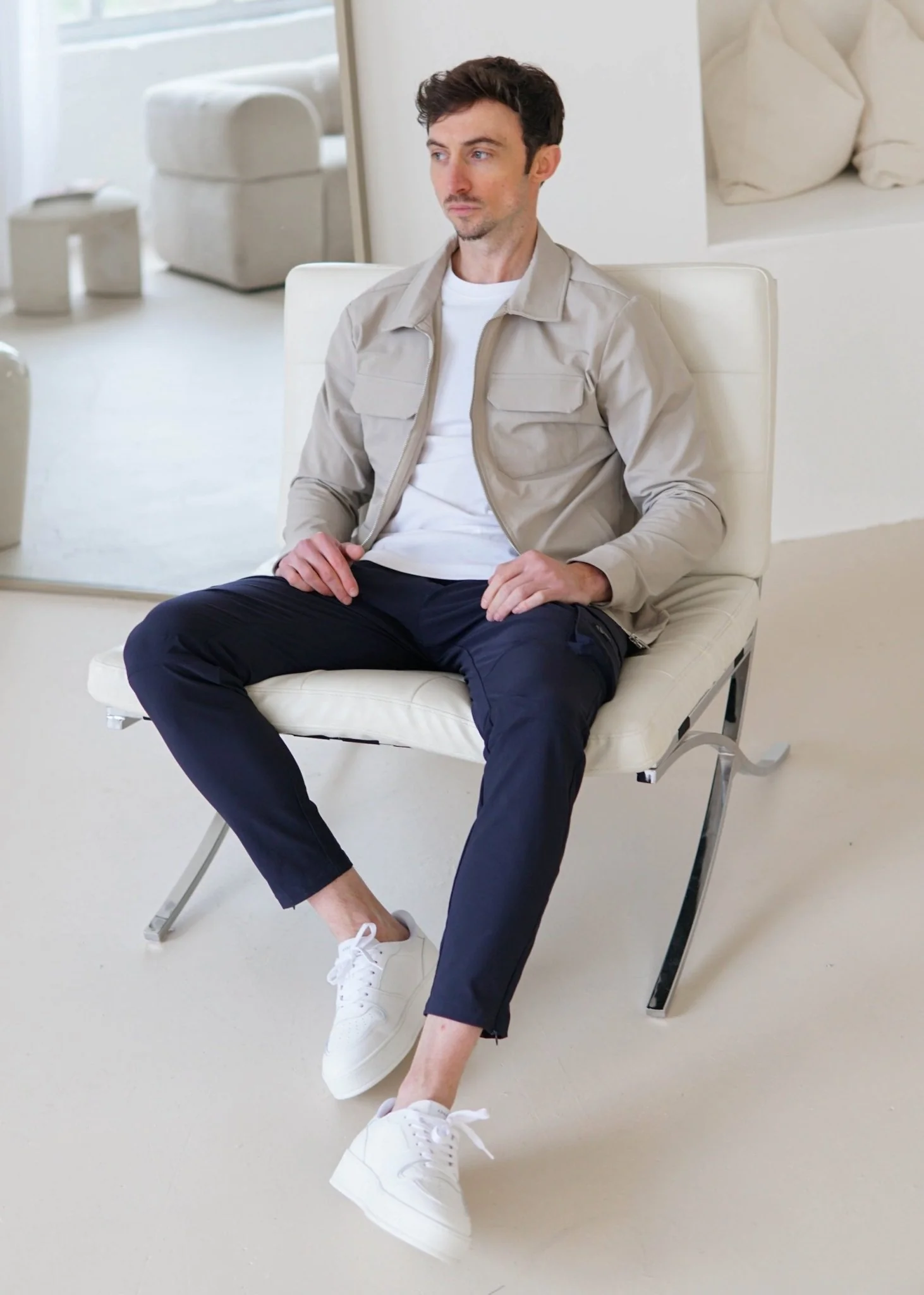 Tech Stretch Cargo Jacket In Stone - Image 10