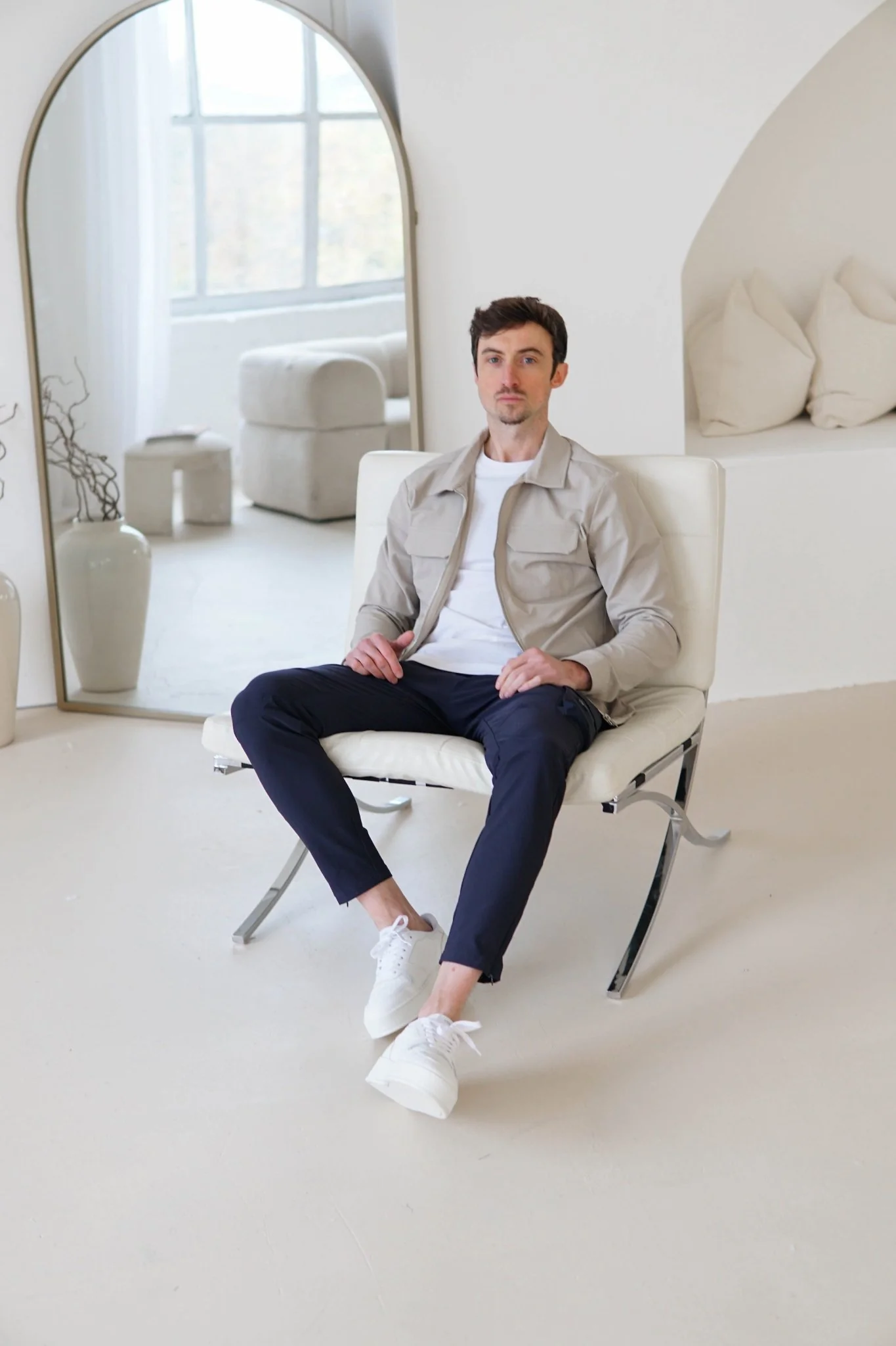 Tech Stretch Cargo Jacket In Stone - Image 11
