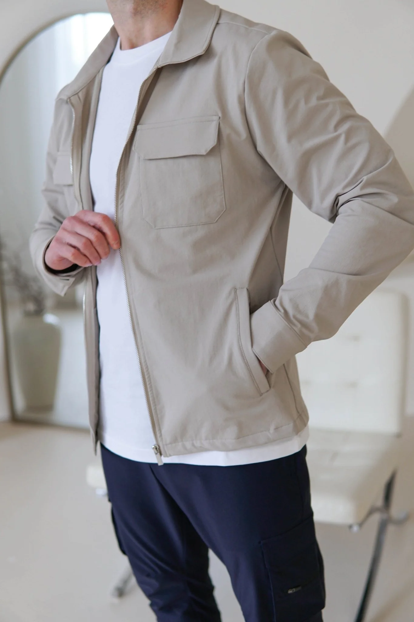 Tech Stretch Cargo Jacket In Stone - Image 16