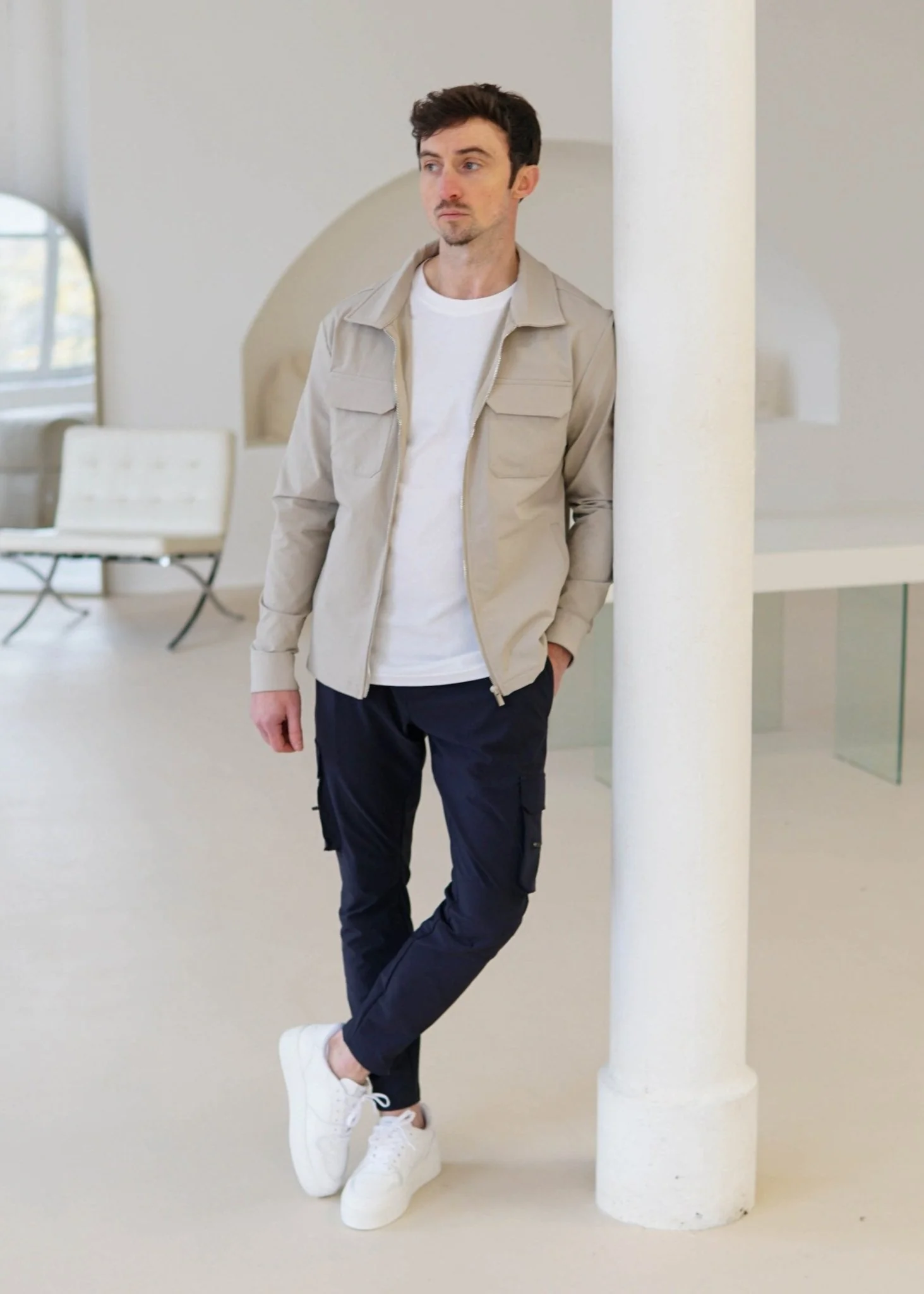 Tech Stretch Cargo Jacket In Stone - Image 3