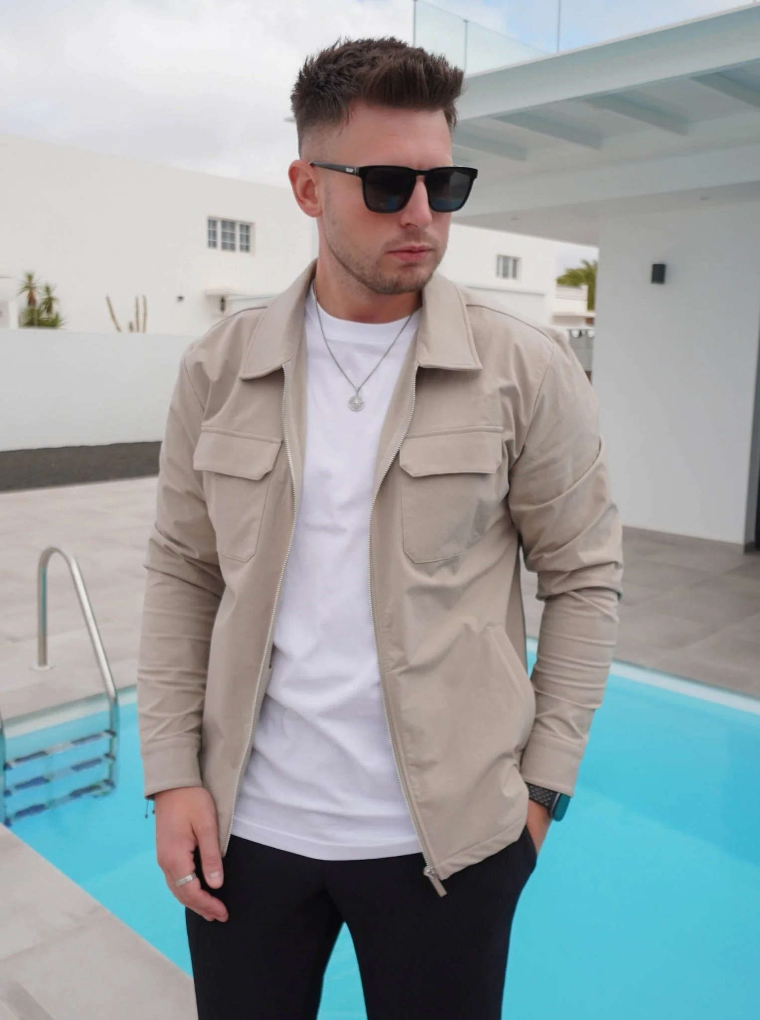 Tech Stretch Cargo Jacket In Stone - Image 4