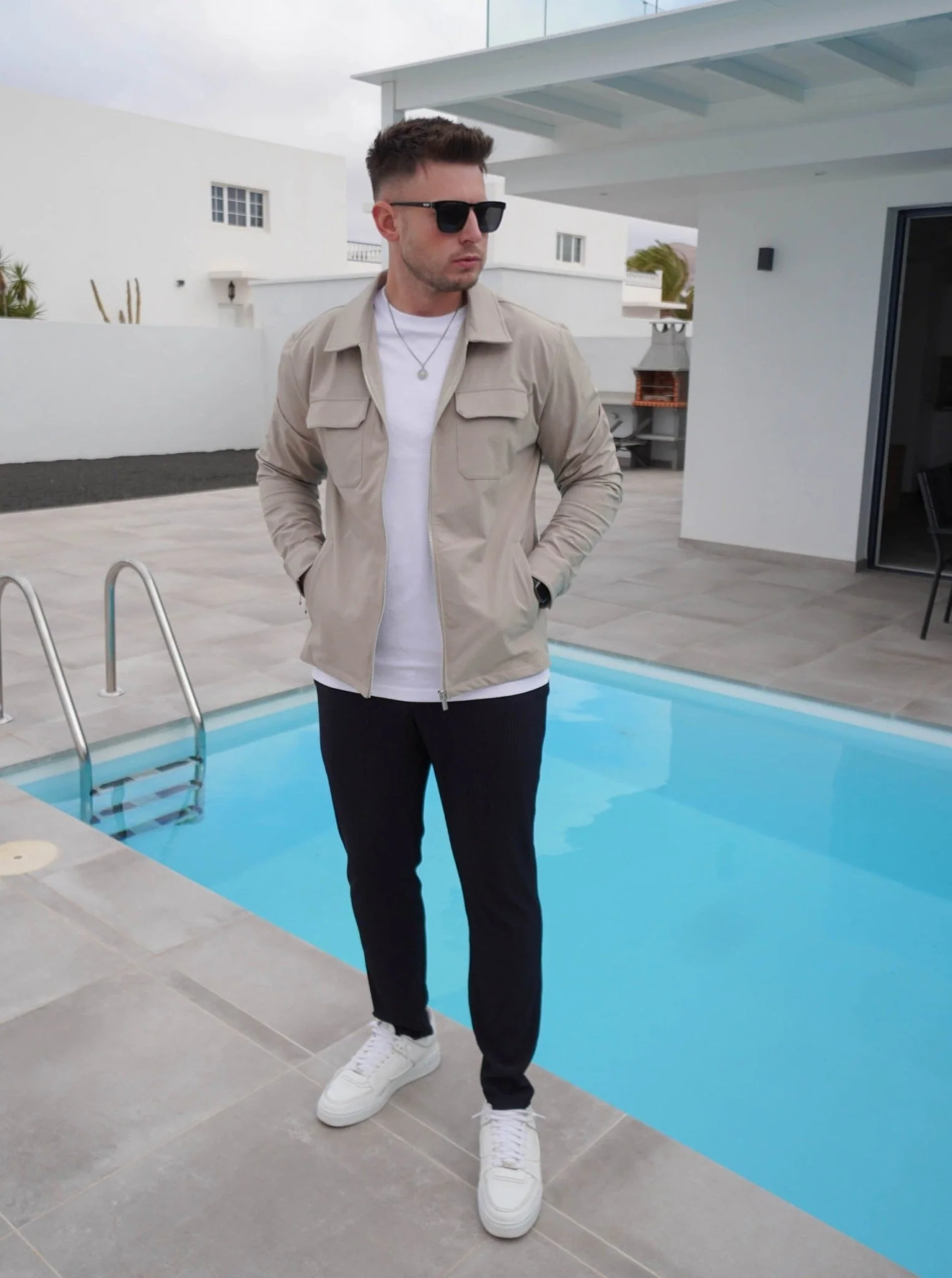 Tech Stretch Cargo Jacket In Stone - Image 6