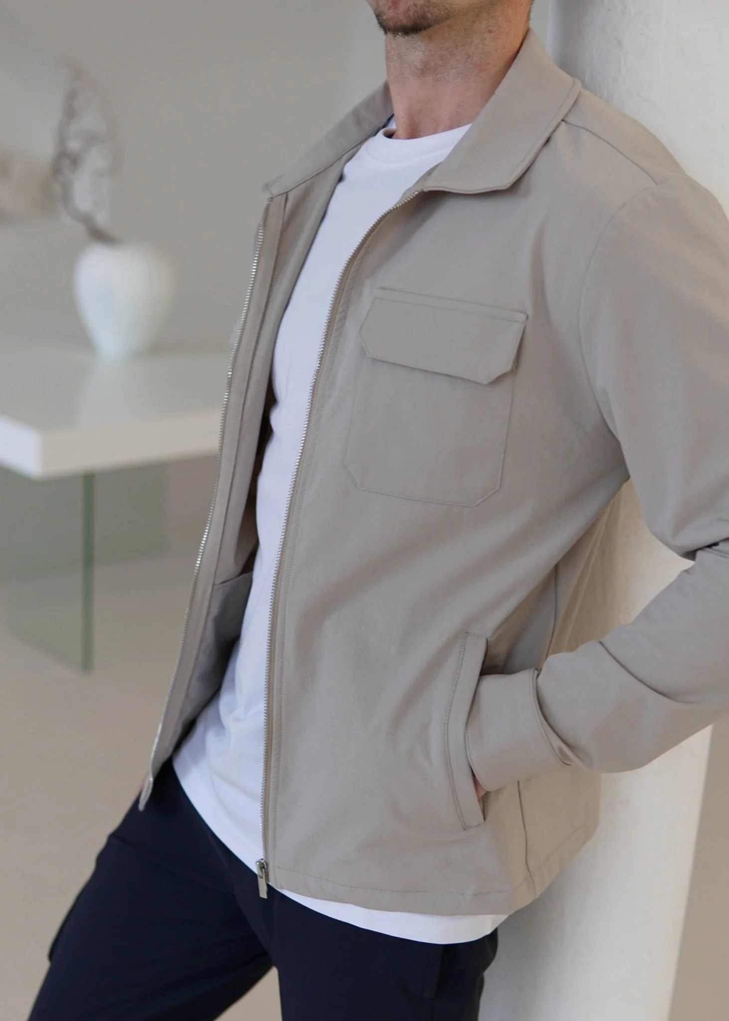 Tech Stretch Cargo Jacket In Stone - Image 9