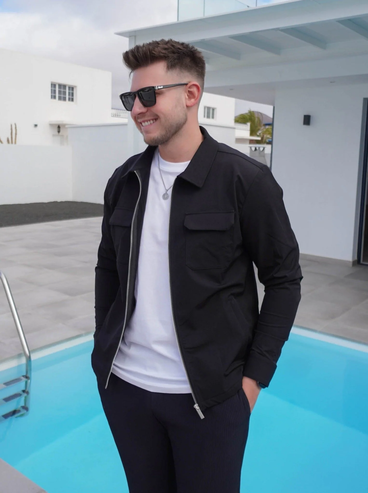 Tech Stretch Cargo Jacket In Black - Image 3