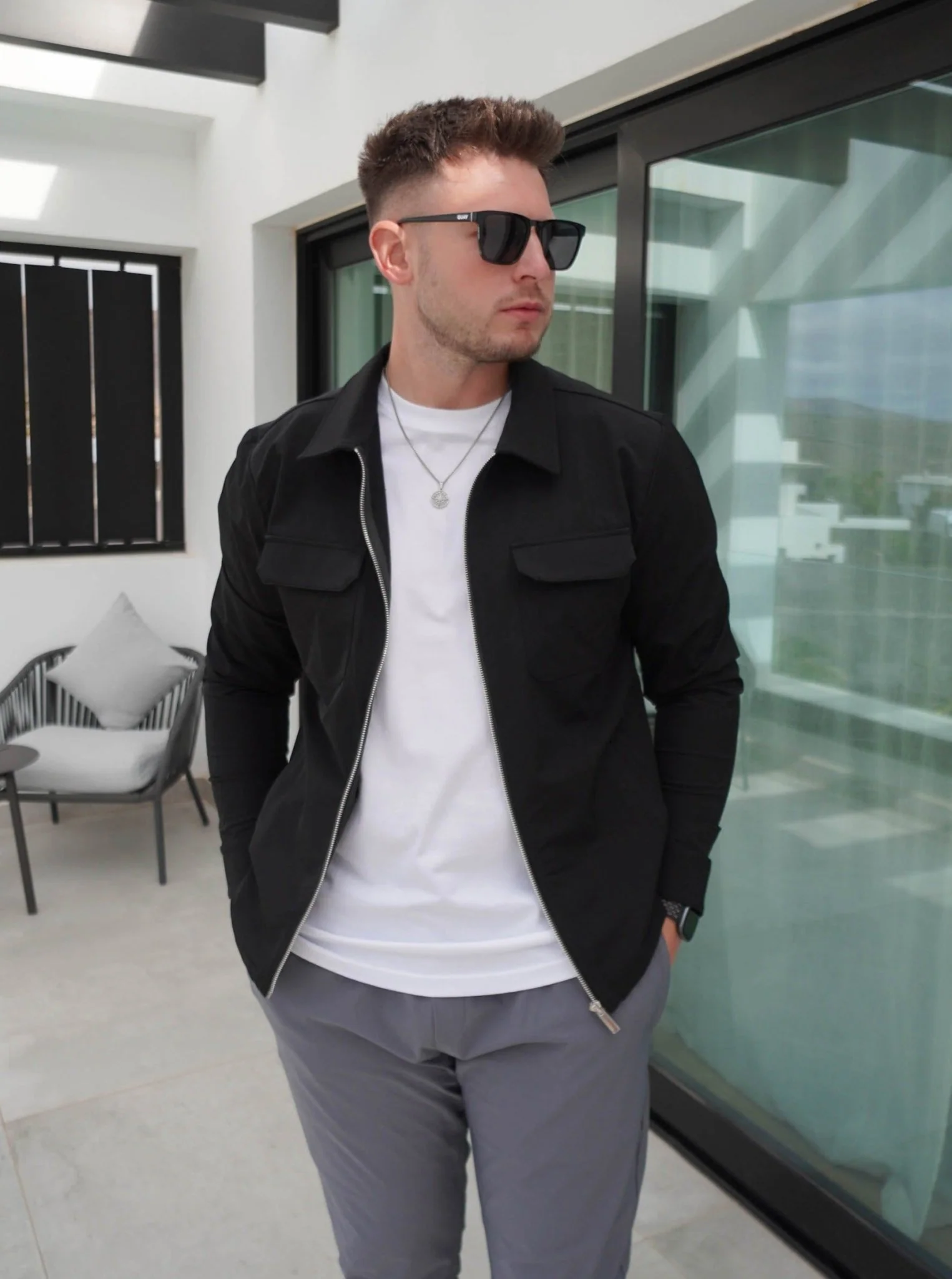 Tech Stretch Cargo Jacket In Black - Image 4
