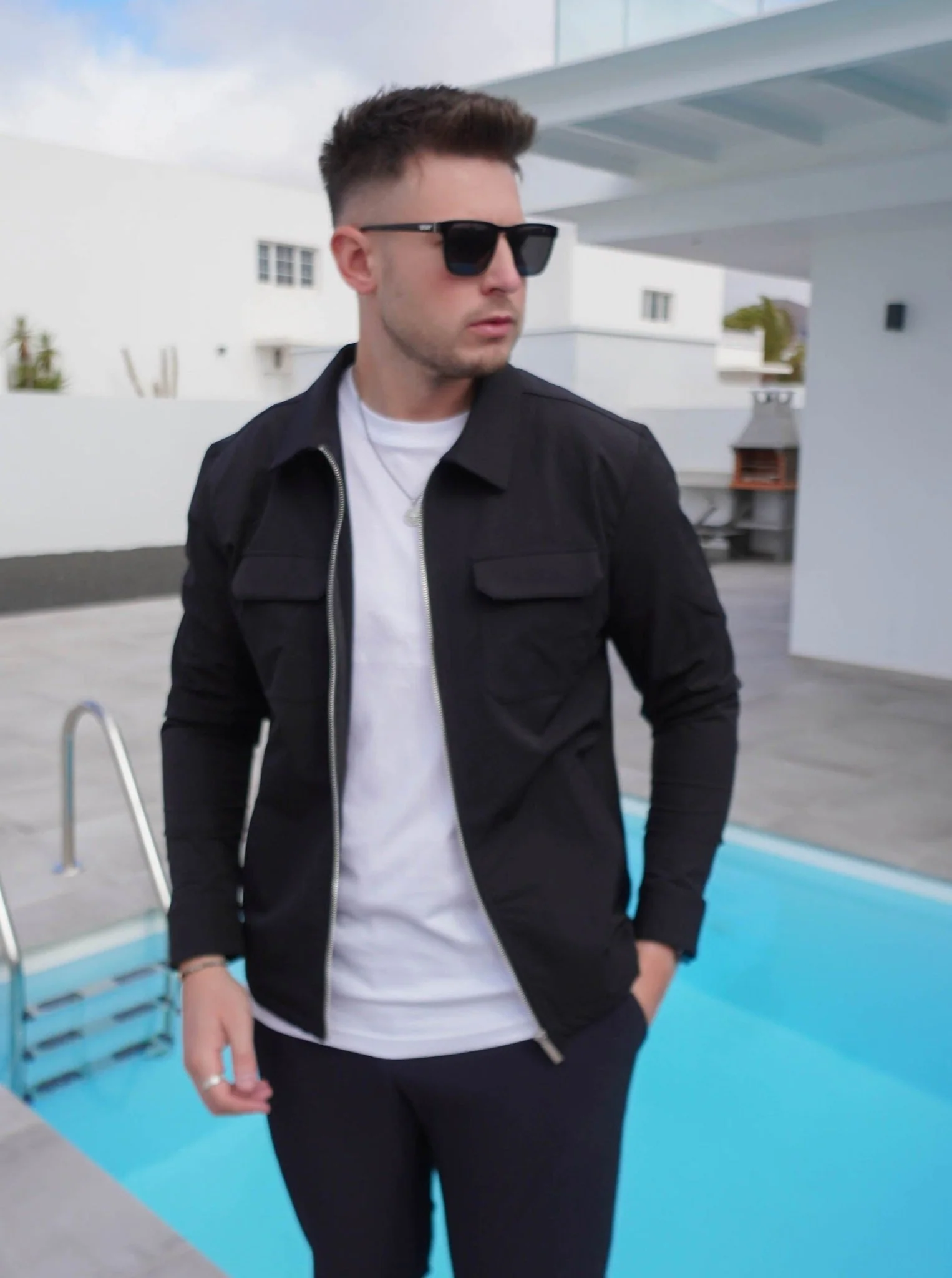 Tech Stretch Cargo Jacket In Black - Image 9