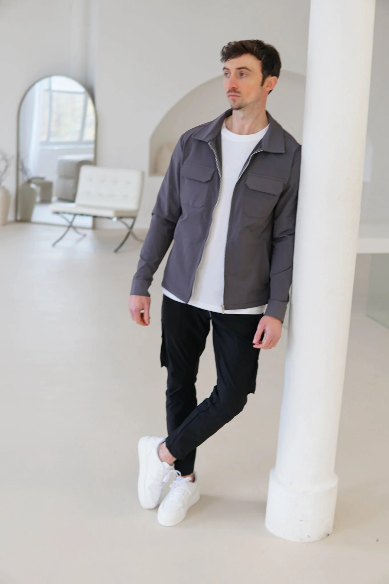 Tech Stretch Cargo Jacket In Charcoal - Image 10