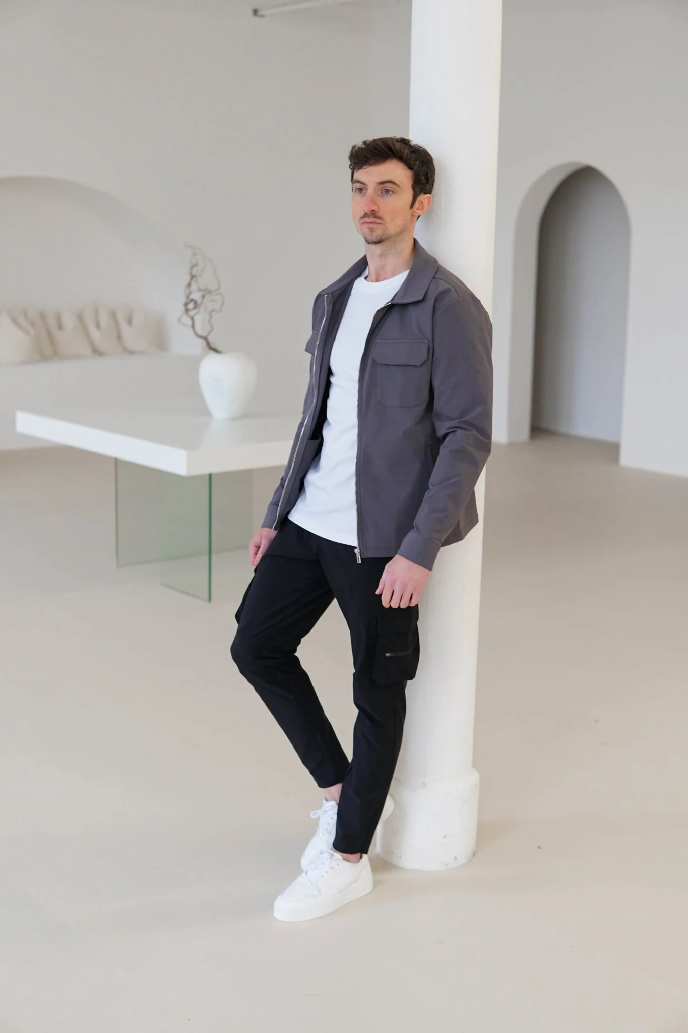 Tech Stretch Cargo Jacket In Charcoal - Image 11