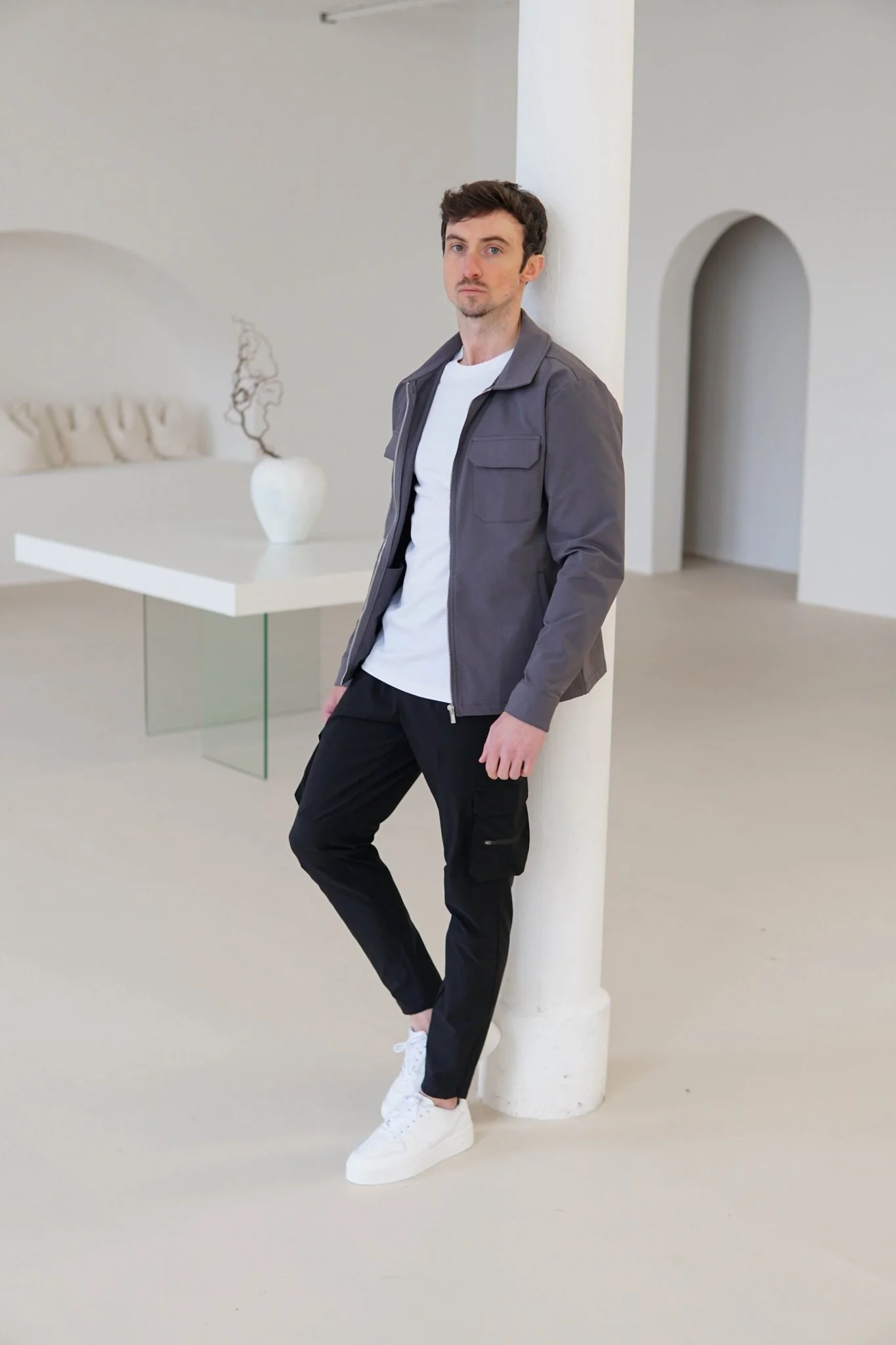 Tech Stretch Cargo Jacket In Charcoal - Image 12