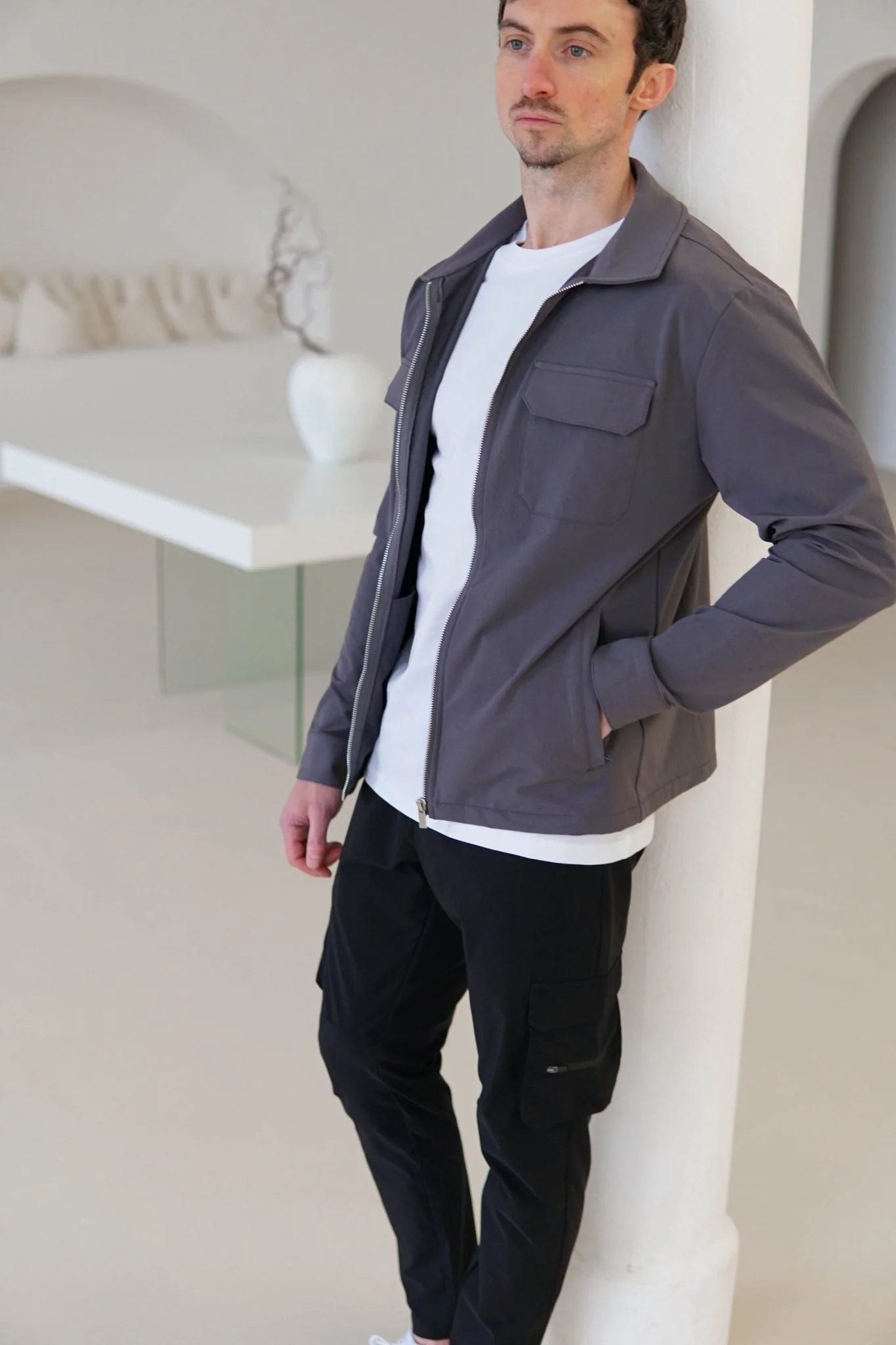 Tech Stretch Cargo Jacket In Charcoal - Image 13