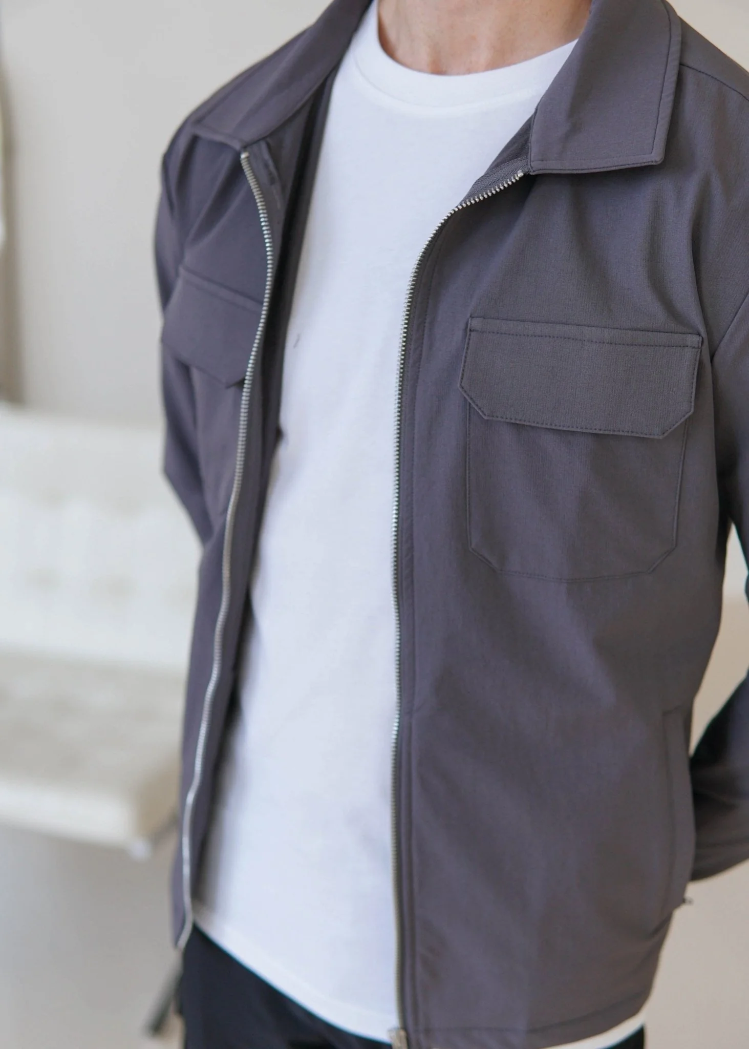 Tech Stretch Cargo Jacket In Charcoal - Image 3