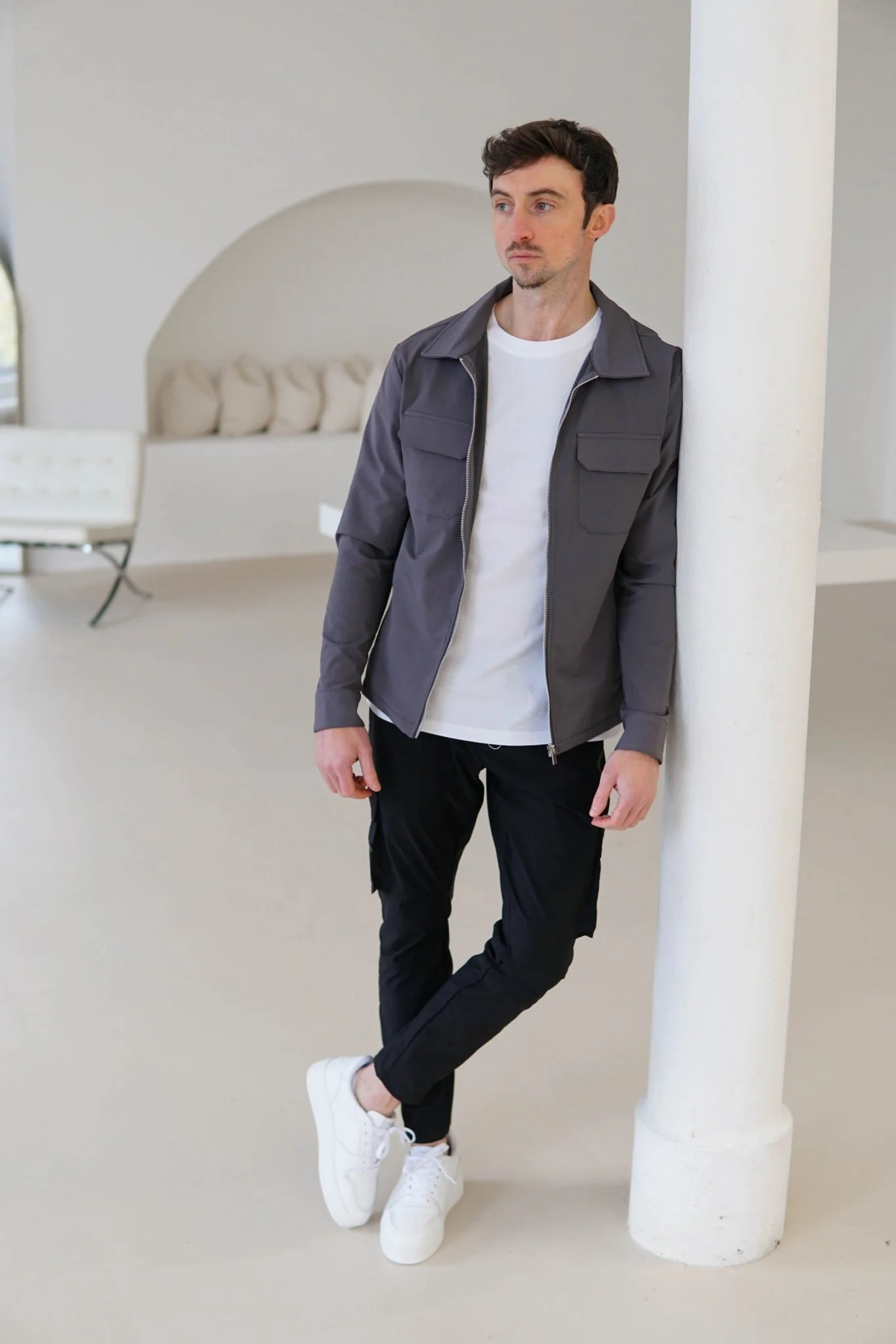 Tech Stretch Cargo Jacket In Charcoal - Image 9